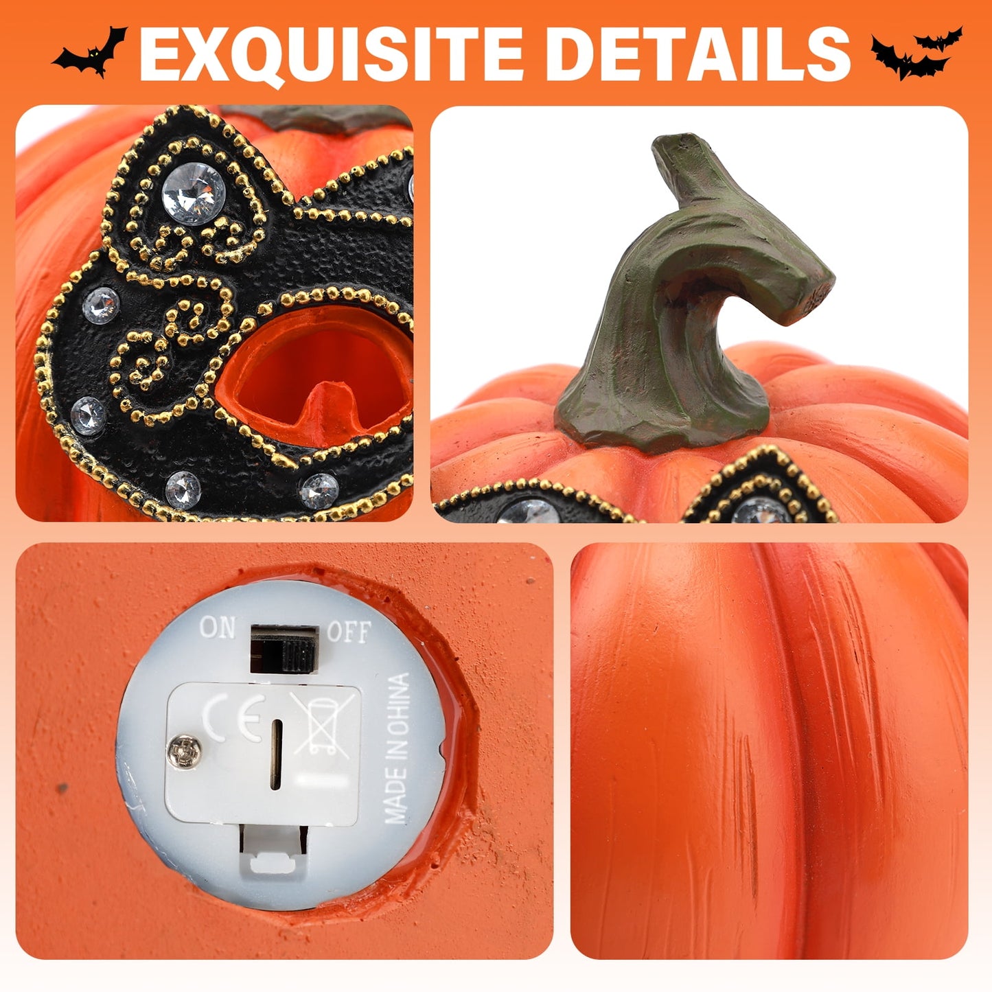 Ayieyill Halloween Pumpkin Decorations Light Up Pumpkin Figurine with Mask Halloween Decor for Home, Red