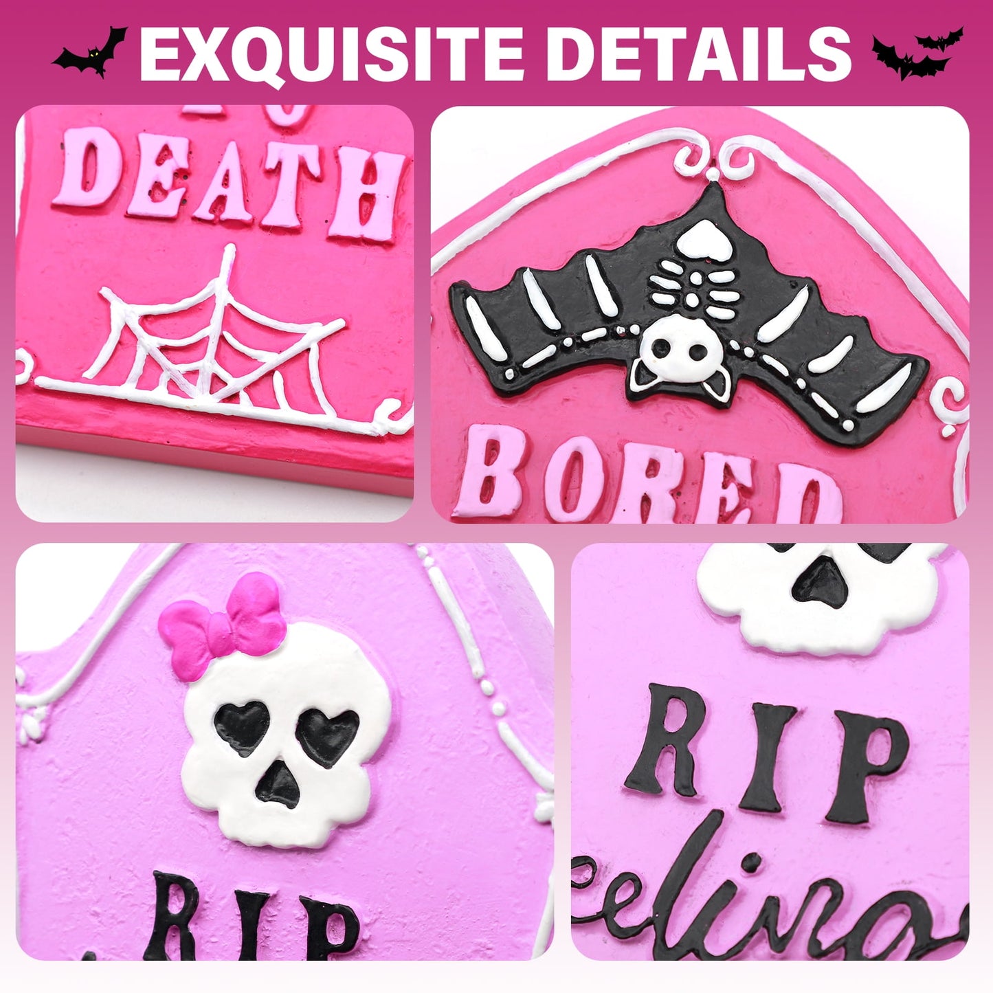 Ayieyill 2pcs Halloween Tombstones Decorations Halloween Figurines Halloween Decorations Indoor, Halloween Gift, Pink