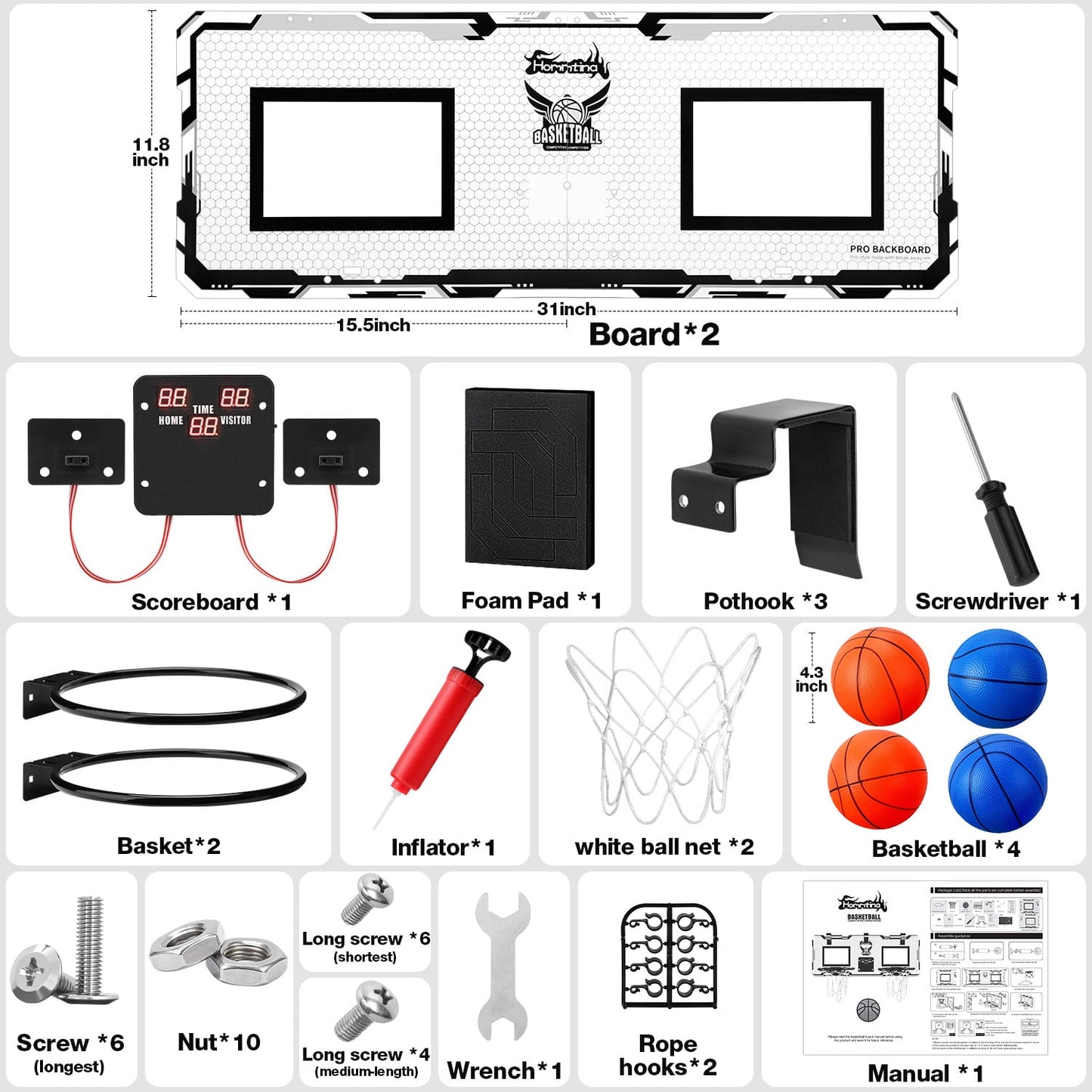 Ayieyill 2 Player Indoor Basketball Hoop for Kids, Mini Basketball Hoop for Door | 4 Balls | Basketball Toys | Boy Toys | Bedroom Office