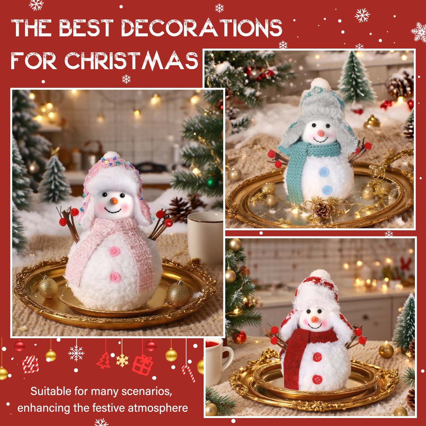 Ayieyill 3pcs Christmas Snowman Plush, Snowman Gnome for Winter Christmas, Tabletop Christmas Decorations Indoor