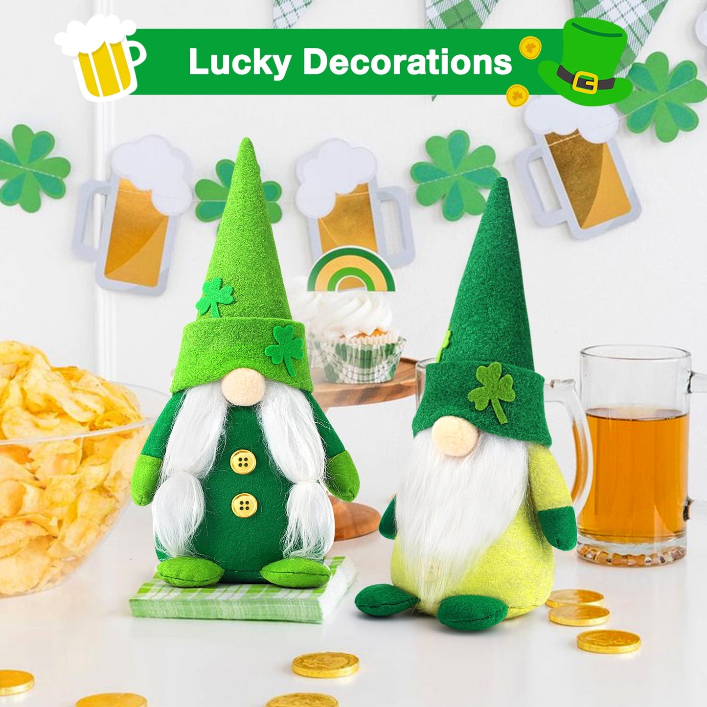 Ayieyill 2Pcs st patricks day decorations Gnome Plush, Green Saint Paddy's Day Elf St. Patricks day decor