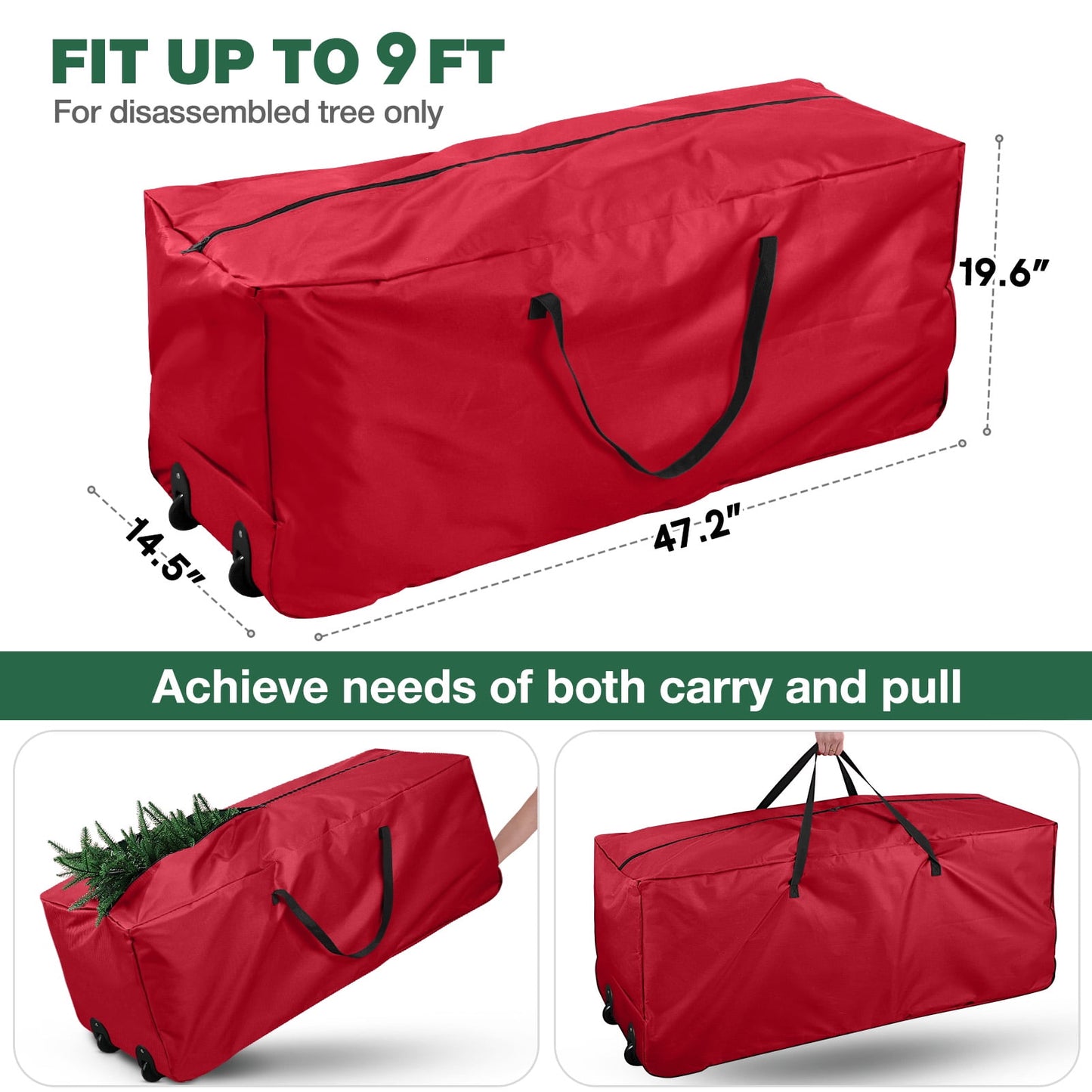 Ayieyill Christmas Tree Storage Bag, Moisture Christmas Tree Bag - for 7.5 FT Artificial Trees, Zippered Bag, Carry Handles and Wheels for Easy Transport