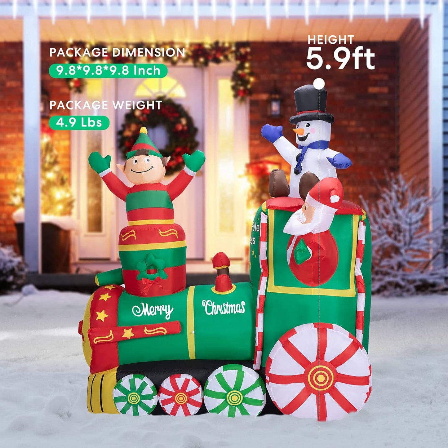 Ayieyill 6 x 5ft Pre-Lit Christmas Inflatables, Santa on Train Outdoor Christmas Decoration with Ground Stakes