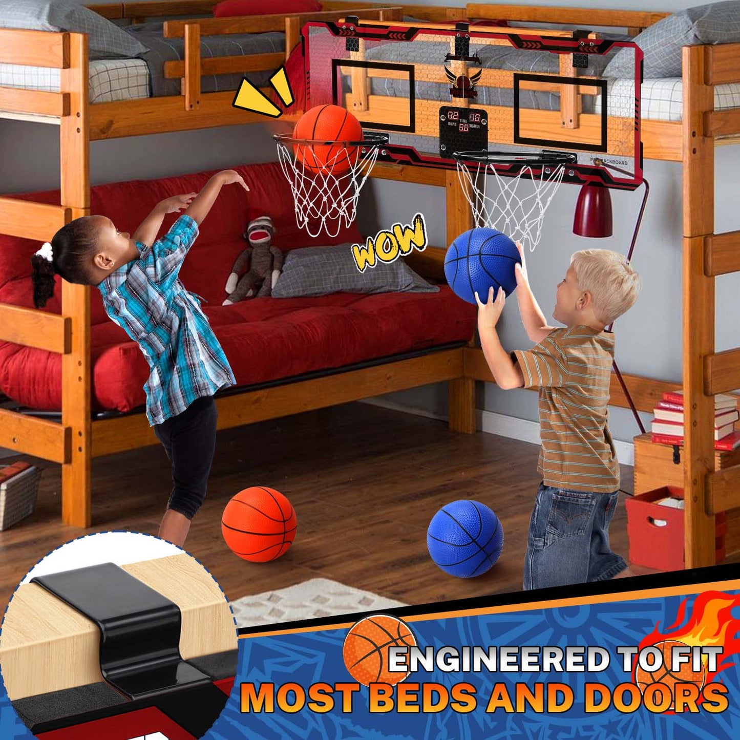 Ayieyill 2 Player Indoor Basketball Hoop for Kids, Mini Basketball Hoop for Door with 4 Balls, Basketball Toys for Boys Girls Bedroom Office
