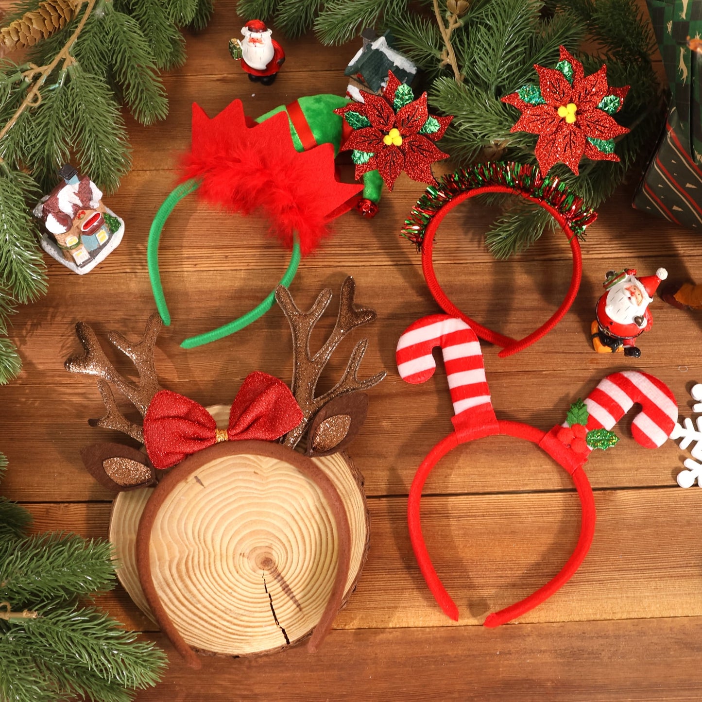 Ayieyill Christmas Headbands 8pcs Holiday Headbands Christmas Hair Accessories Christmas Decorations