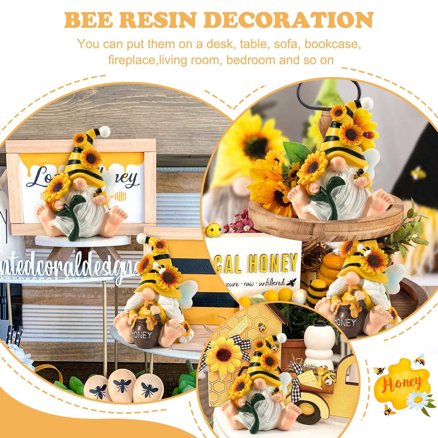 Ayieyill 2PCS Spring Decor Bumble Bee Spring Gnome Decorations Honey Bee Decor Gnomes