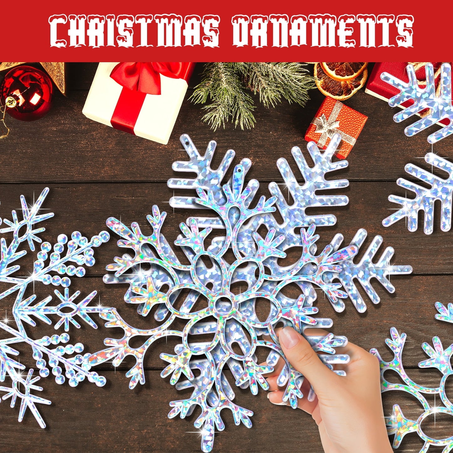 Ayieyill 6pcs Large White Snowflakes Decorations, 12” Big Plastic Glitter Snowflake for Winter Indoor Outdoor Christmas Tree Decorations Giant Craft Snowflakes