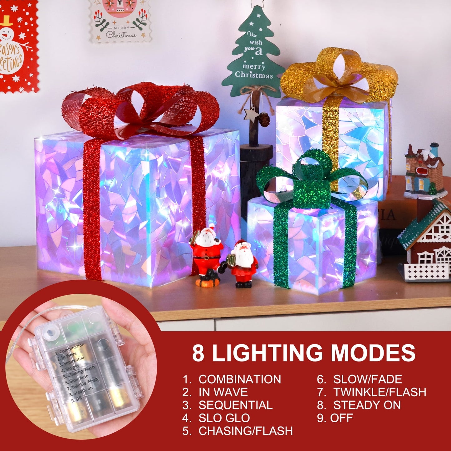 Ayieyill 3 Pcs  Christmas Lighted Gift Boxes, Light up Christmas Present Boxes, Christmas Decorations Indoor