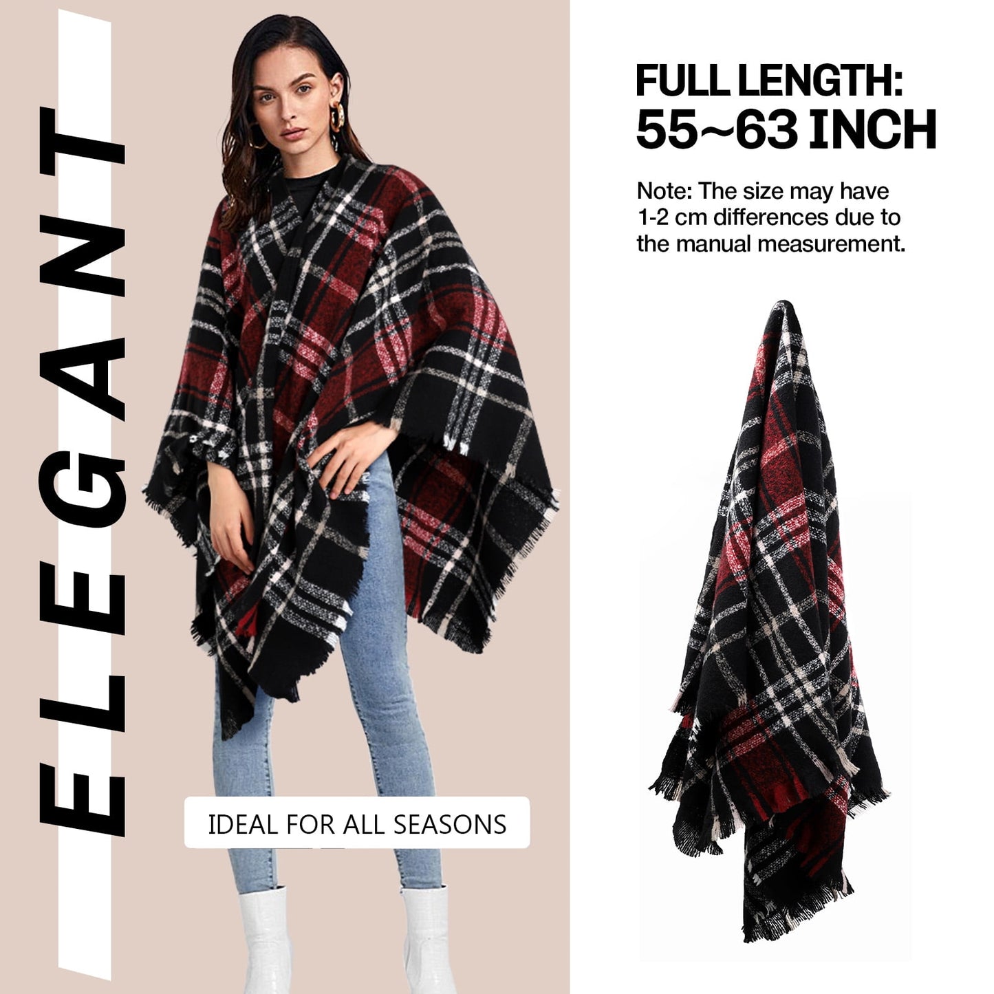 Ayieyill Shawl Wraps for Women Women's Poncho Open Front Boho Knitted Plaid Blanket Scarf Cape