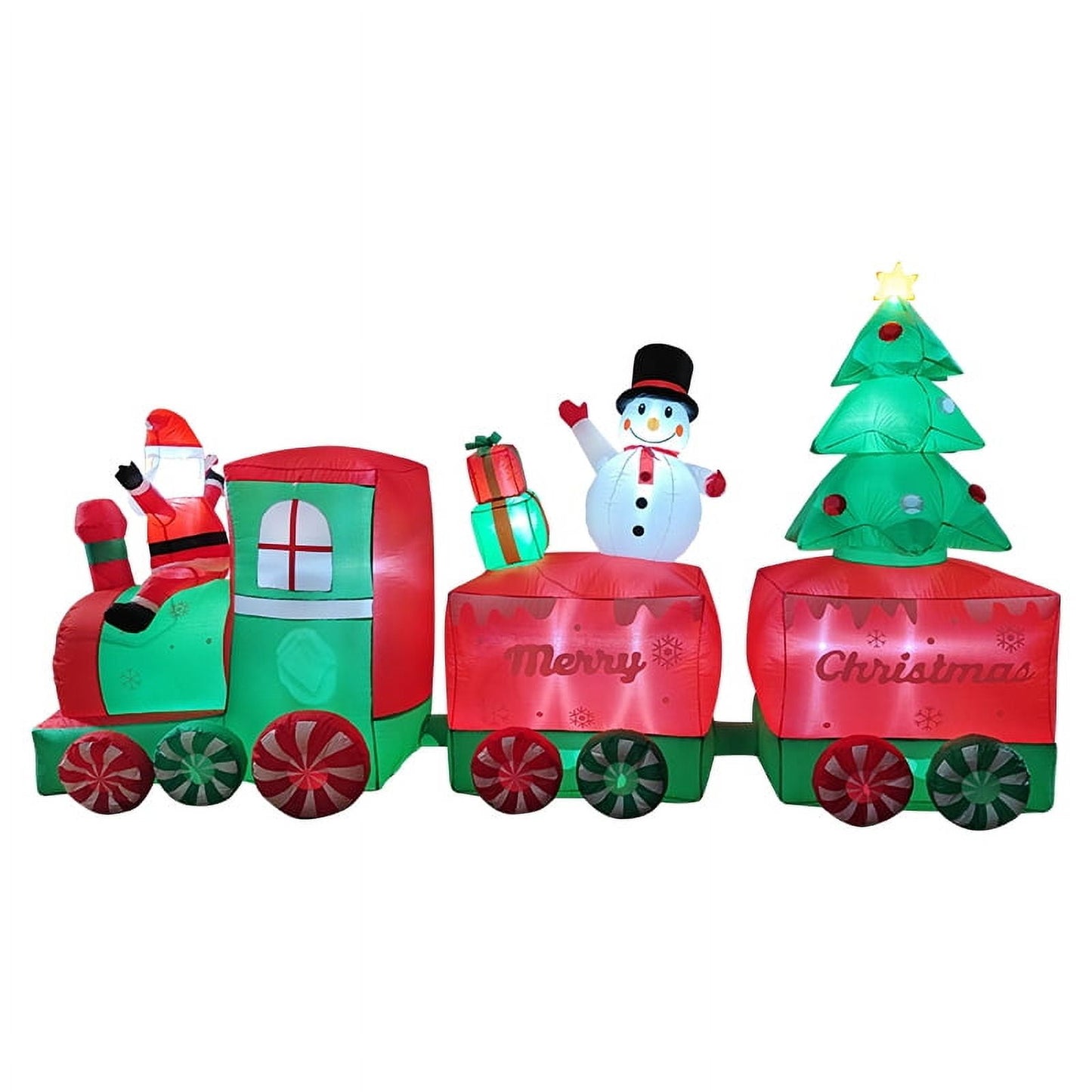 Ayieyill 10.5FT Christmas Inflatables Santa Claus on The Train with Elf and Snowman Built-in  Blow up Outdoor Lawn Yard Decoration Christmas Inflatable Outdoor decoration