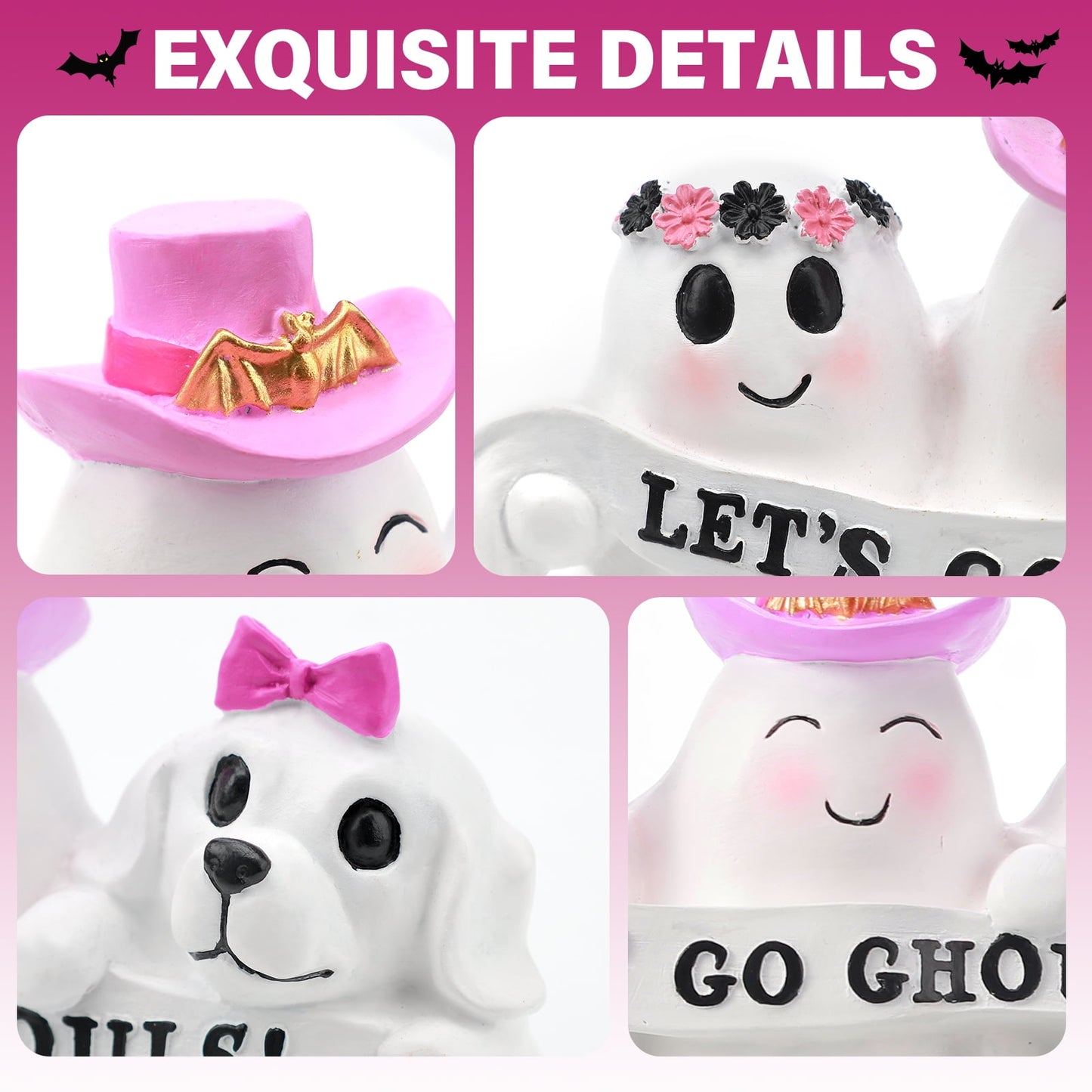 Ayieyill Halloween Ghost Decor, Resin Tabletop Halloween Indoor Decor, Pink Ghost Halloween Decor for Halloween Gift