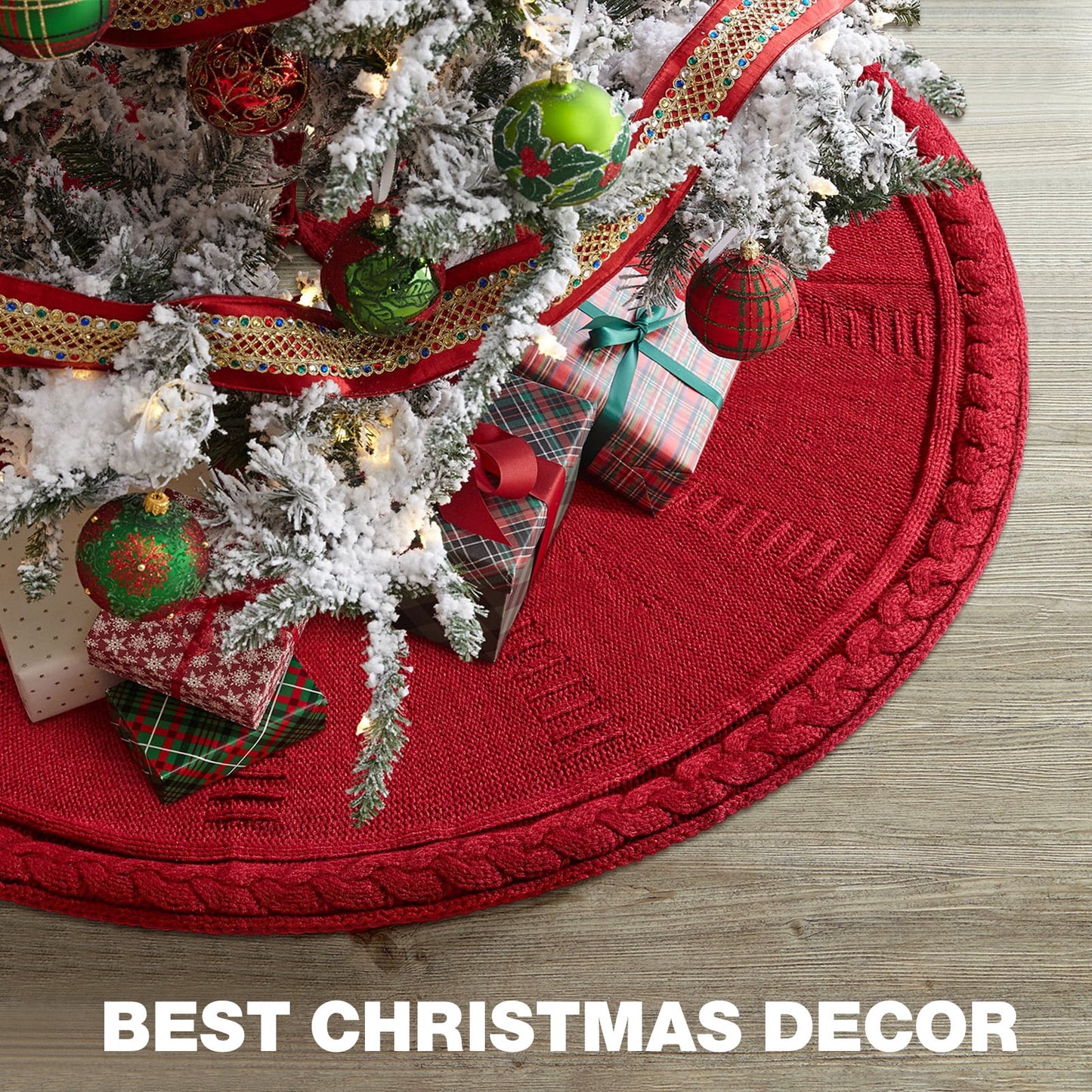 Ayieyill Christmas Tree Skirt, 48 inches White Tree Skirt Luxury Cable Knit Knitted Thick Rustic Xmas Tree Skirt Christmas Decoration, Cream