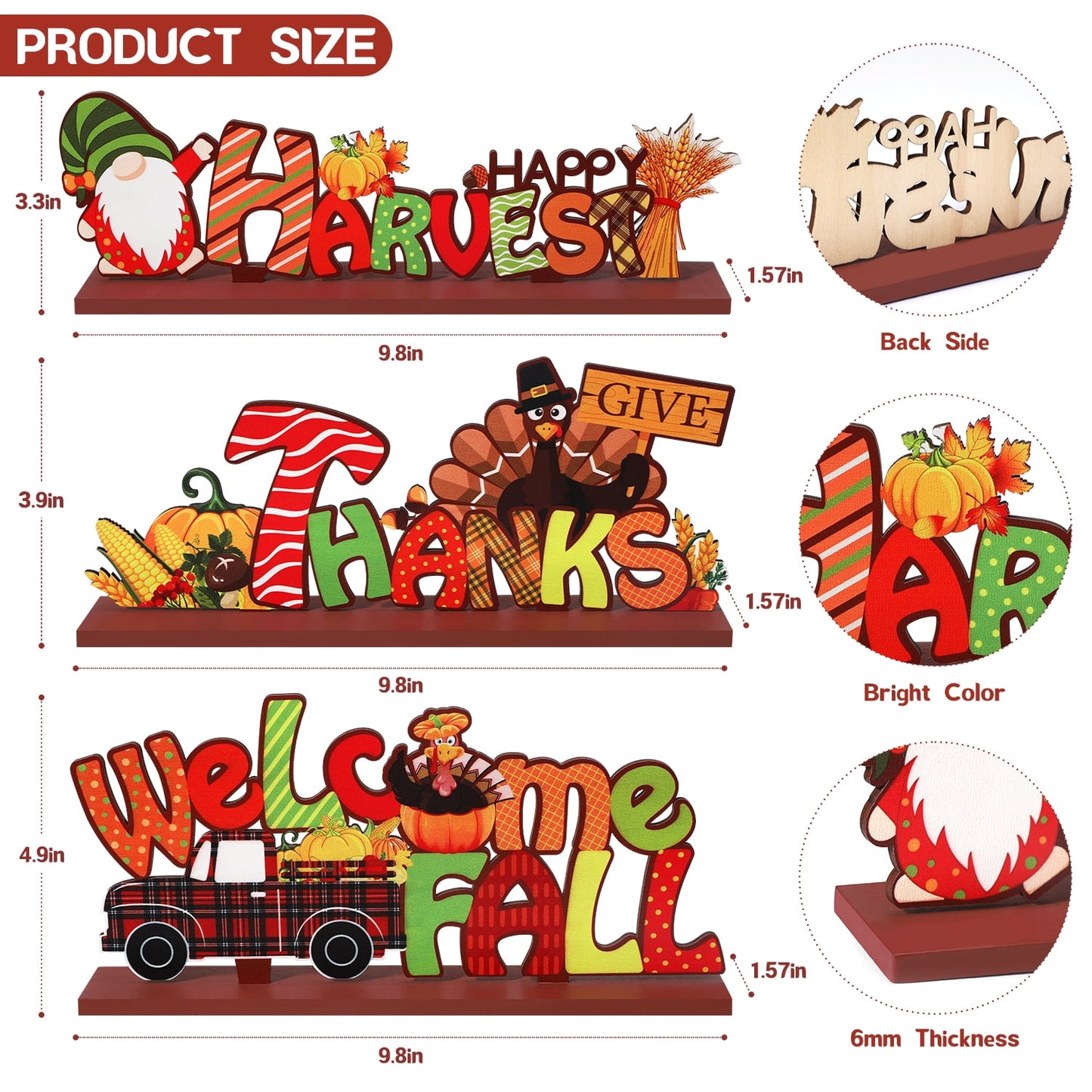 Ayieyill 3pcs Thanksgiving Decorations Indoor, Thanksgiving Table Decor | Turkey Pumpkin | Wooden Signs Decor