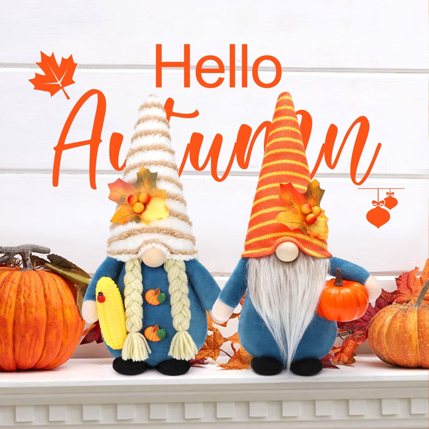 Ayieyill Thanksgiving Gnome Decorations, 2Pack Handmade Fall Harvest Gnome Plush