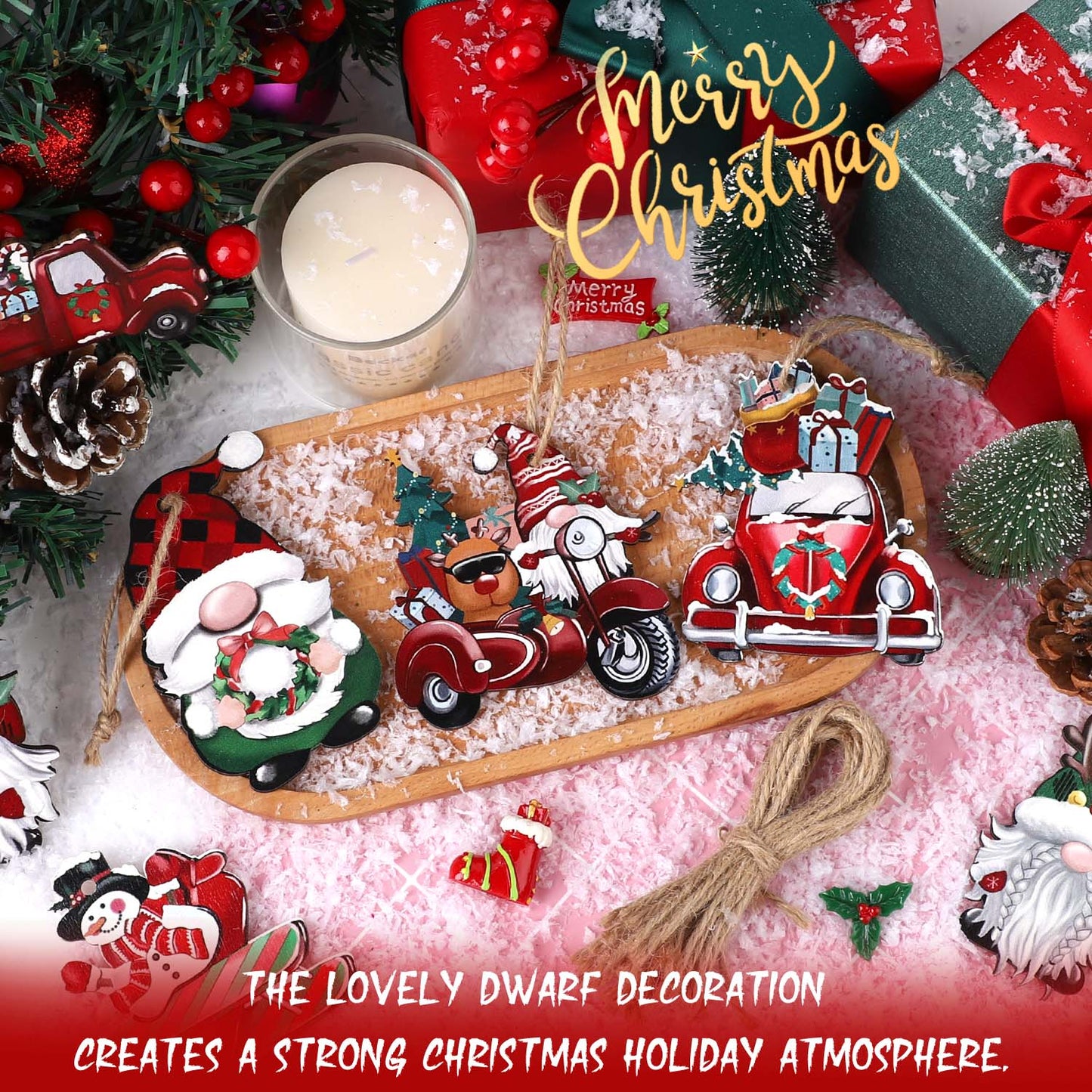 Ayieyill 24 Pieces Christmas Wooden Ornaments, Christmas Tree Ornaments Wood Hanging Decor