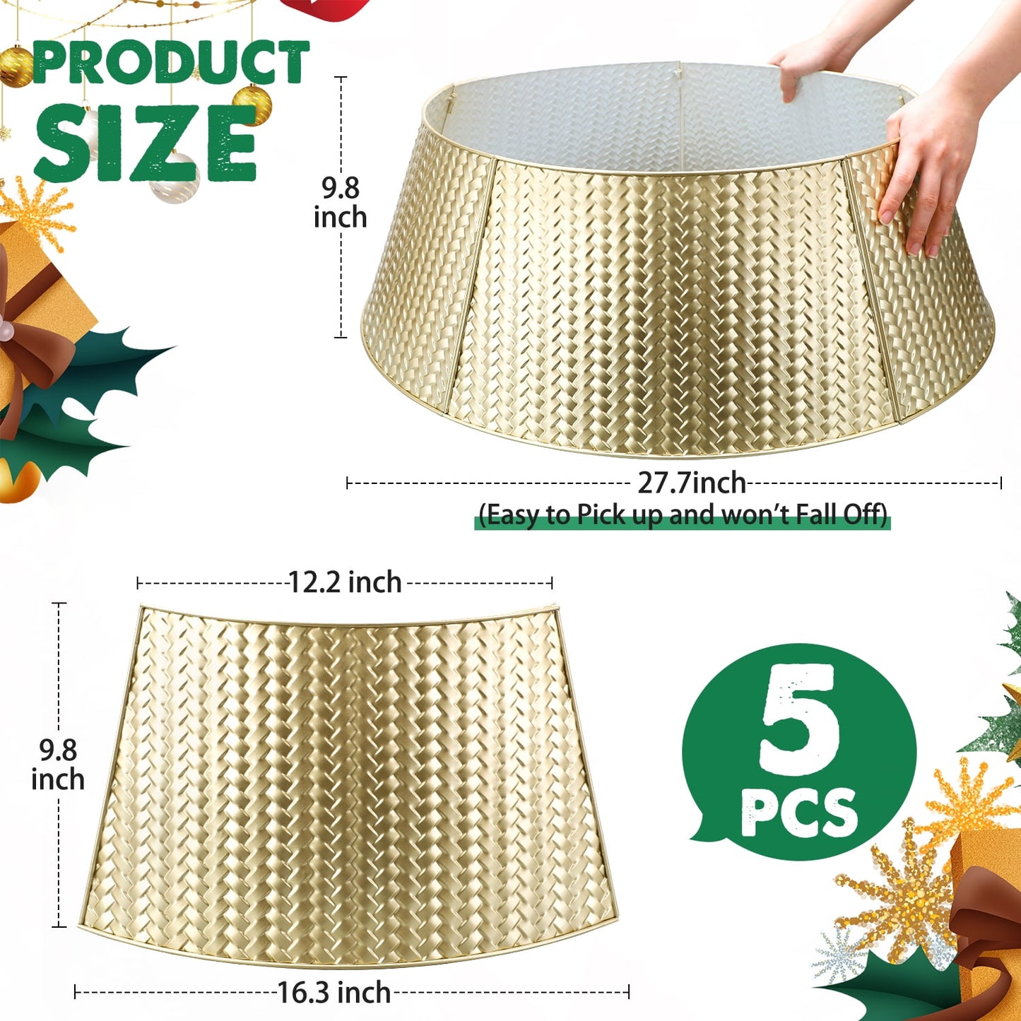 Ayieyill 28" Christmas Tree Collar,  Christmas Tree Collar Basket Skirt for Large Christmas Tree, Tree Skirt Accessory | Metal