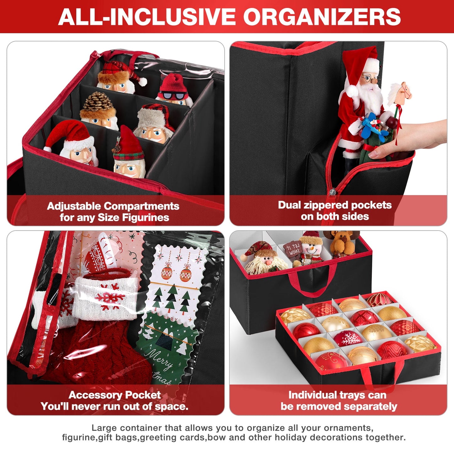 Ayieyill Premium Christmas Ornament Storage Container with Dividers, Fits Up to 73 Ornaments, 600D Tear