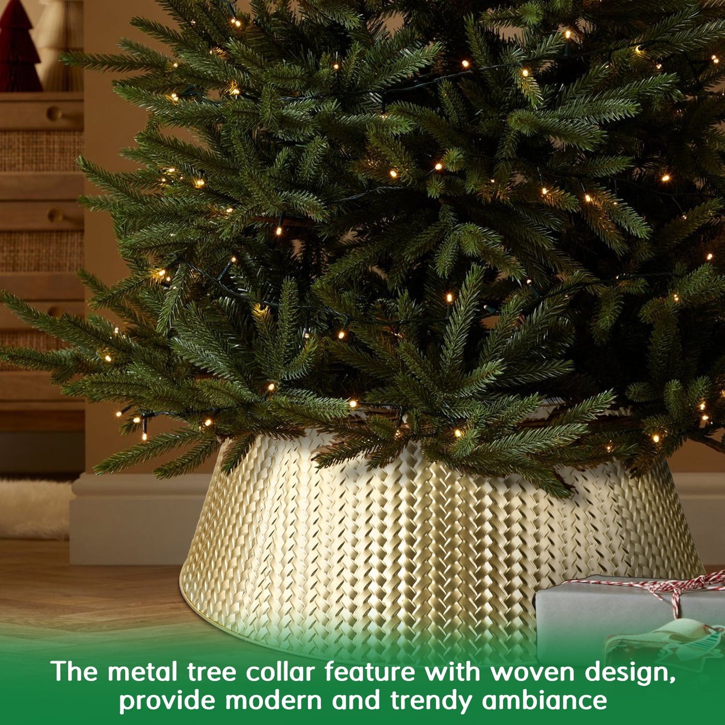 Ayieyill 28" Christmas Tree Collar,  Christmas Tree Collar Basket Skirt for Large Christmas Tree, Tree Skirt Accessory | Metal