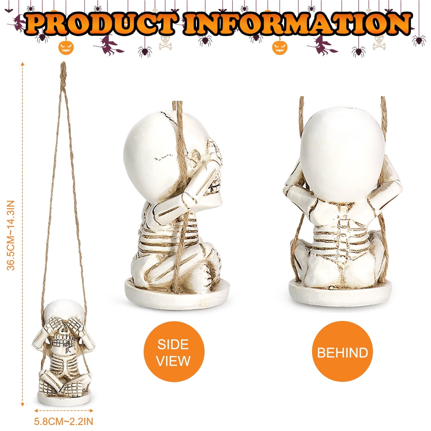Ayieyill Skeletons Halloween Decorations Set of 3, See Hear Speak No Evil Halloween Skeleton Decor