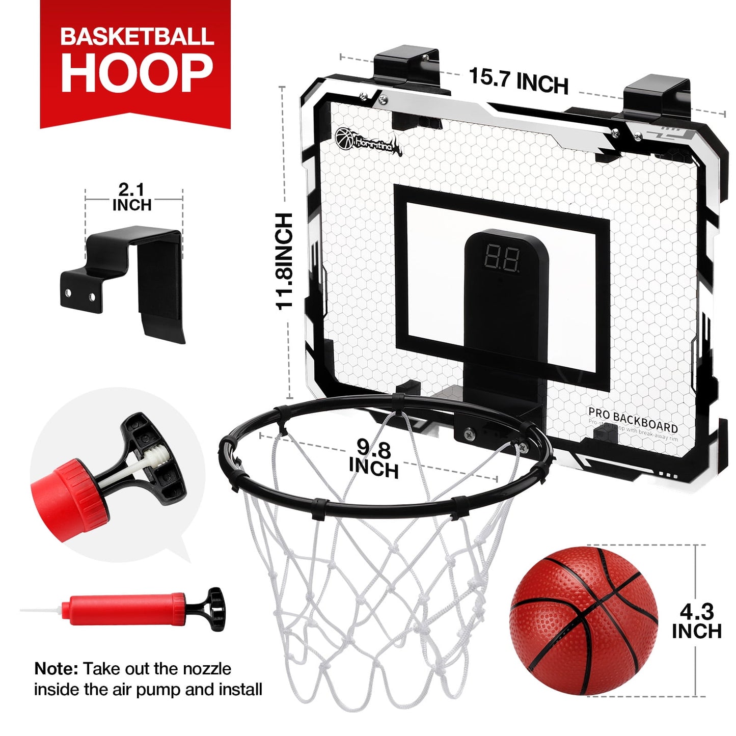 Ayieyill Basketball Hoop Indoor for Kids 15.7" x 11.8" - Automatic Scoring Basketball Hoop Mini Basketball Hoop for Door with 3 Balls, Basketball Toy for Kids Boy Toys Teens Adults