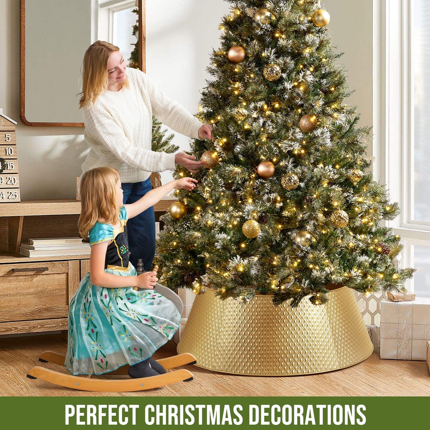 Ayieyill 26 Inch Christmas Tree Collar, Metal Tree Collar, Water Base Protection from Pets, Collar for Christmas Tree, Silver