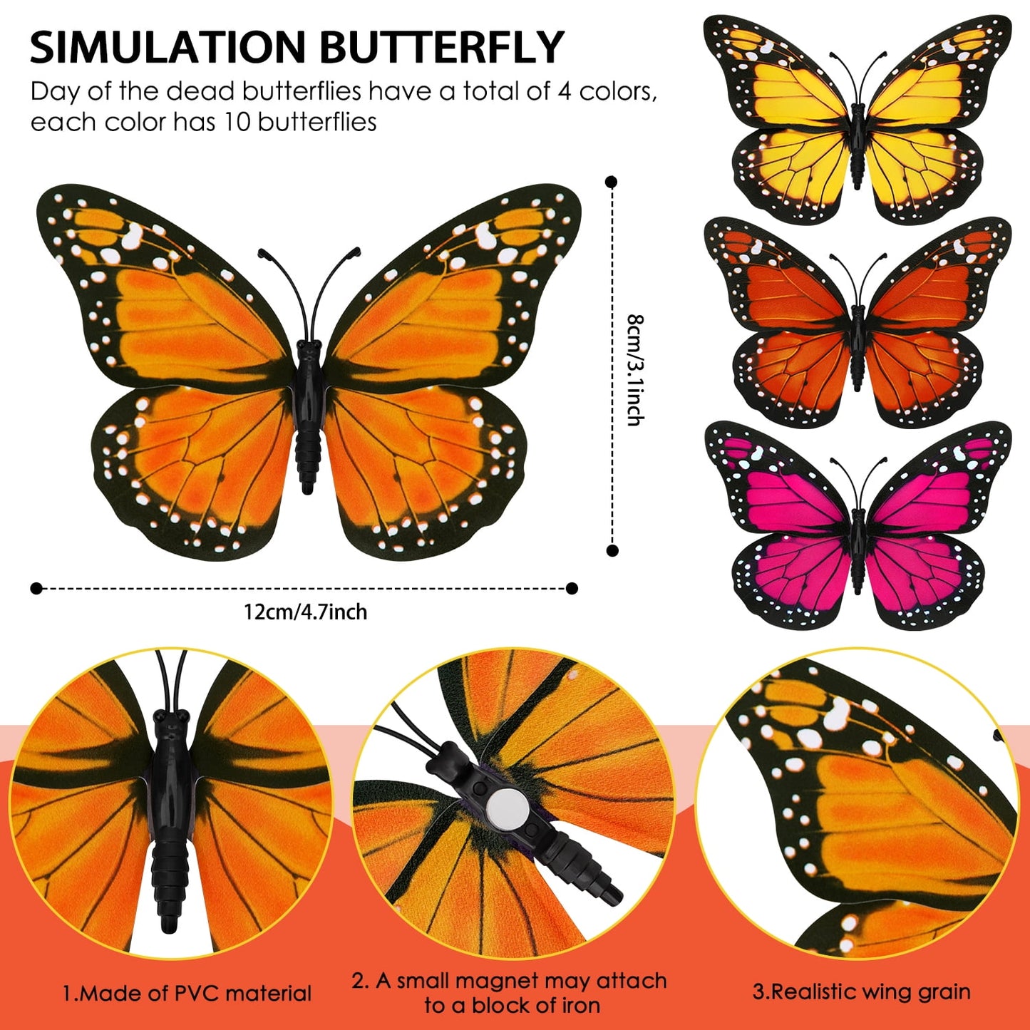 Ayieyill 40 Pcs Monarch Butterfly Decorations Orange Butterflies for Crafts