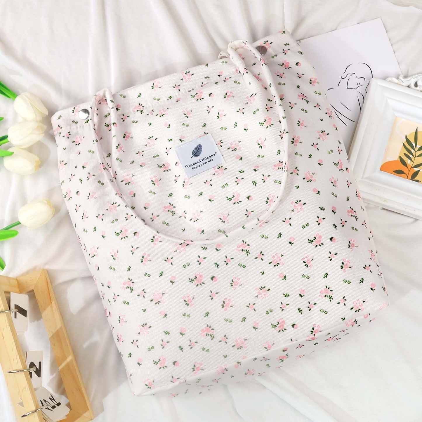 Ayieyill Corduroy Tote Bag Large for Women Girl Lady Canvas Shoulder Cord Purse and Handbags with Inner Pocket