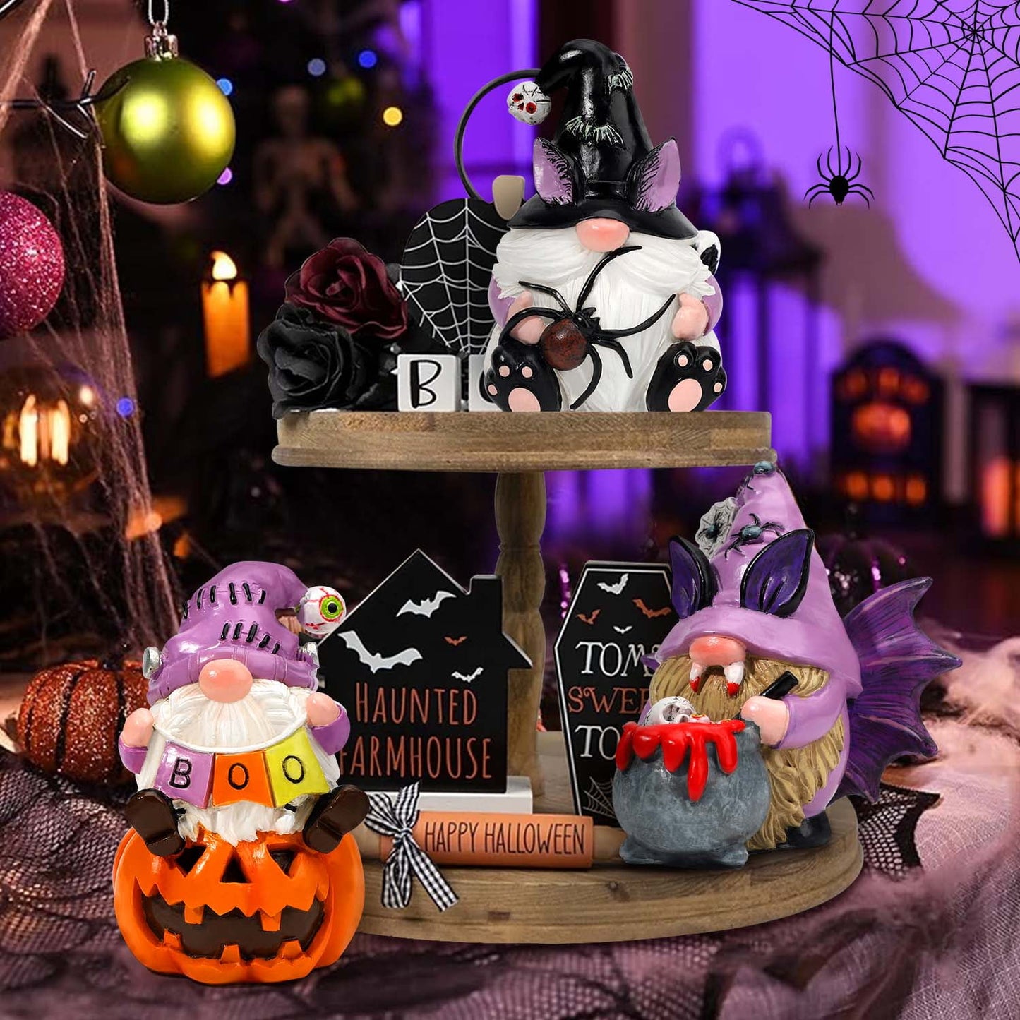 Ayieyill 3Pcs Halloween Gnomes Decorations Halloween Gnomes Ornaments for Home Decor | Handmade Halloween Gifts | Resin |