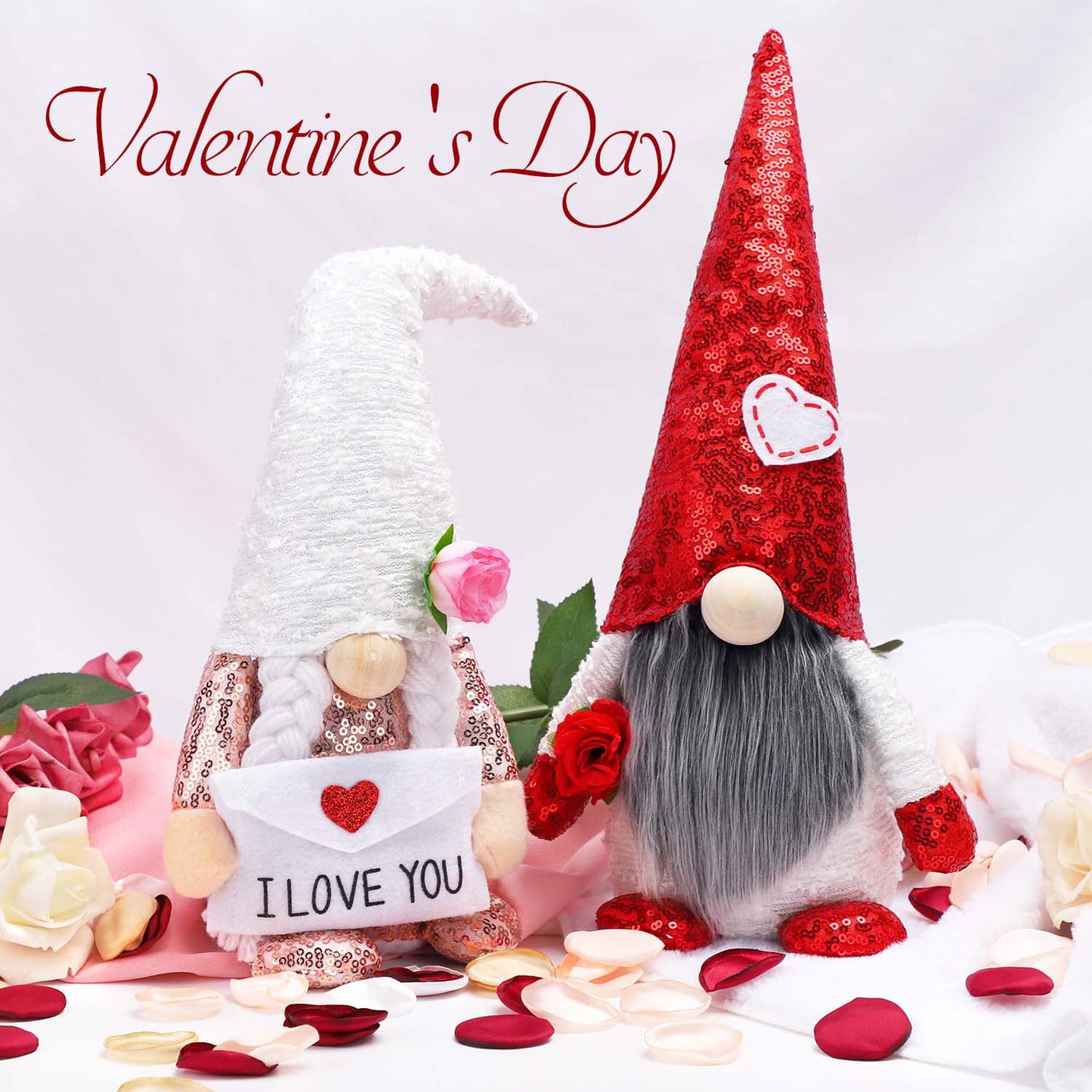 Ayieyill 2pcs Valentines Day Gnomes Plush Decorations Handmade Scandinavian Tomte Doll