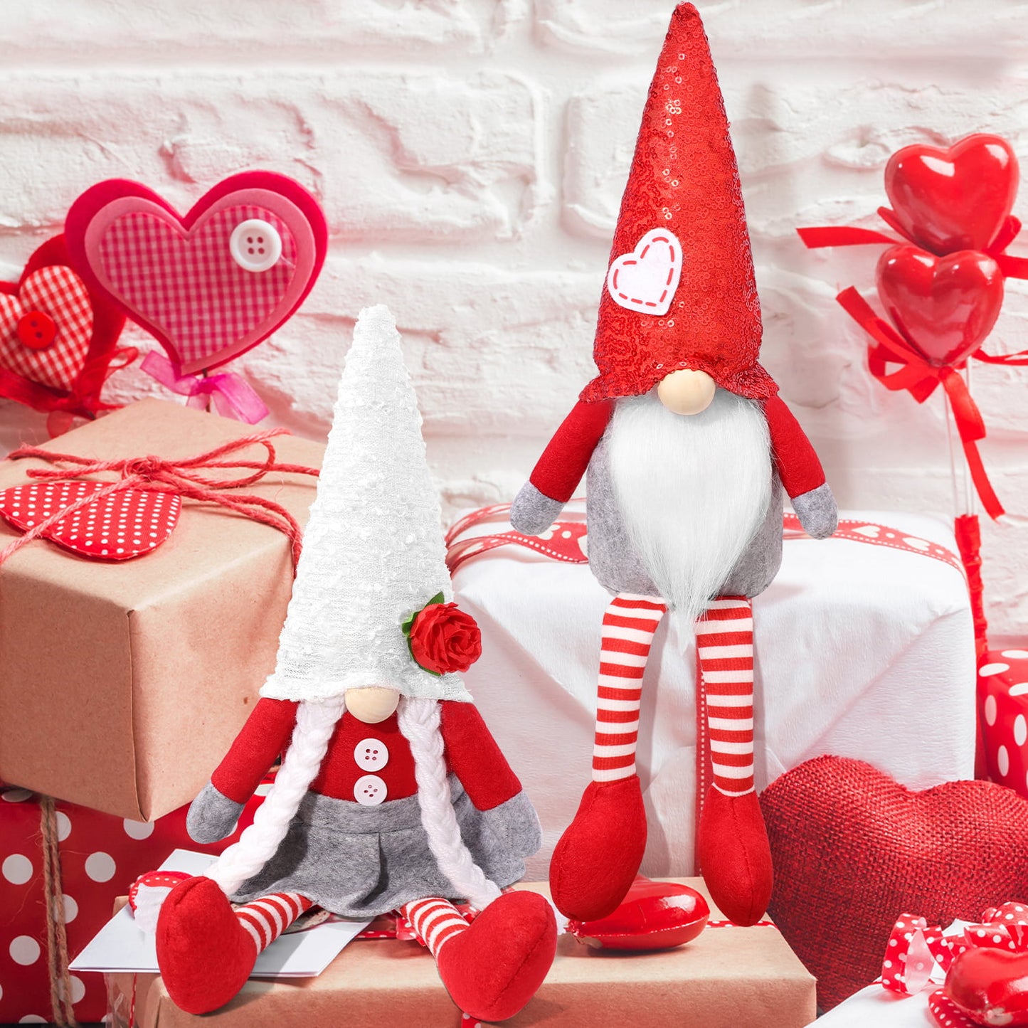 Ayieyill Valentines Day Gnome Plush Elf Decorations - 2PCS Mr and Mrs Handmake Scandinavian Tomte