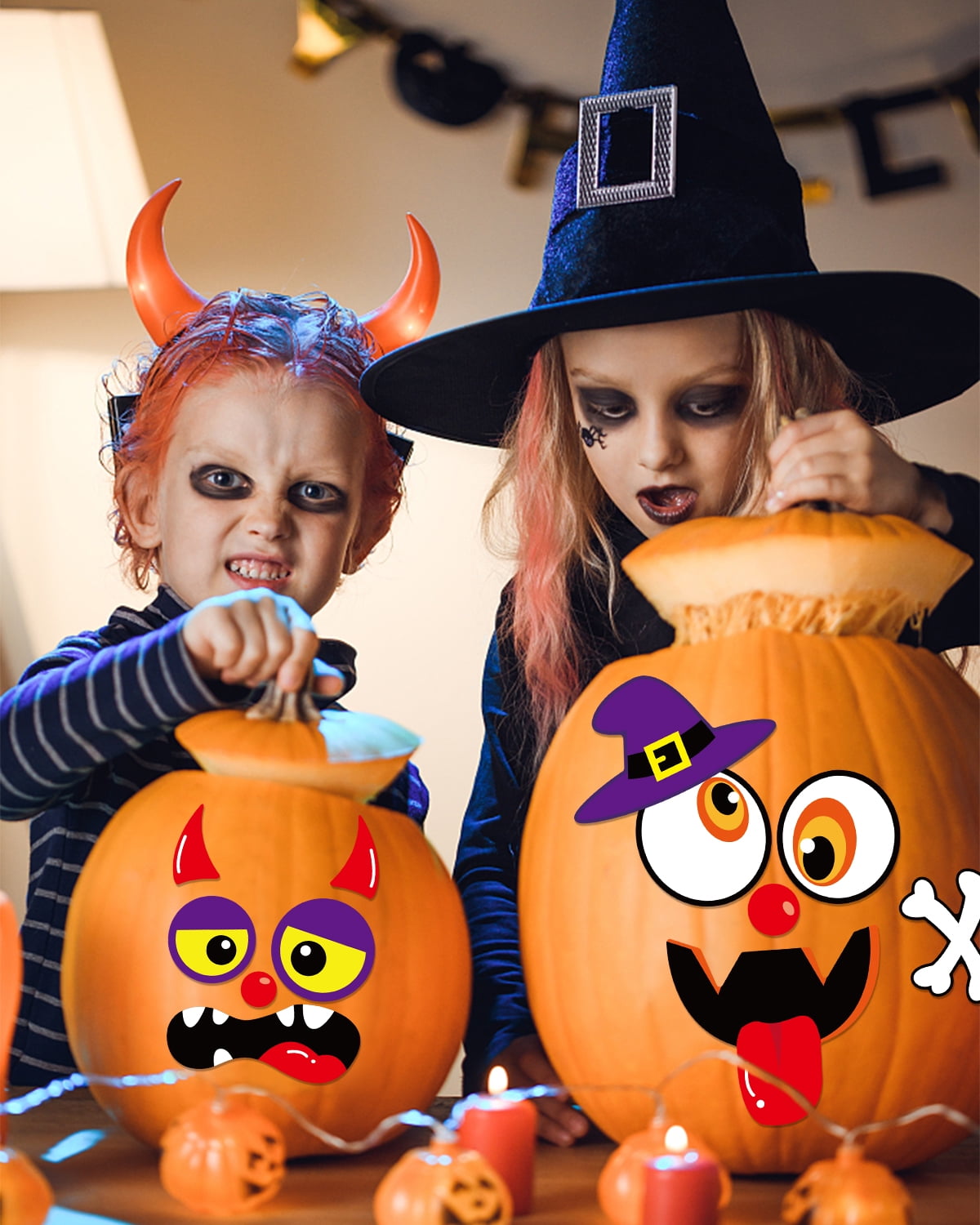 Ayieyill 64 Packs Halloween Stickers Pumpkin Decorating Stickers, 32 Sheet Small Pumpkin Face Stickers