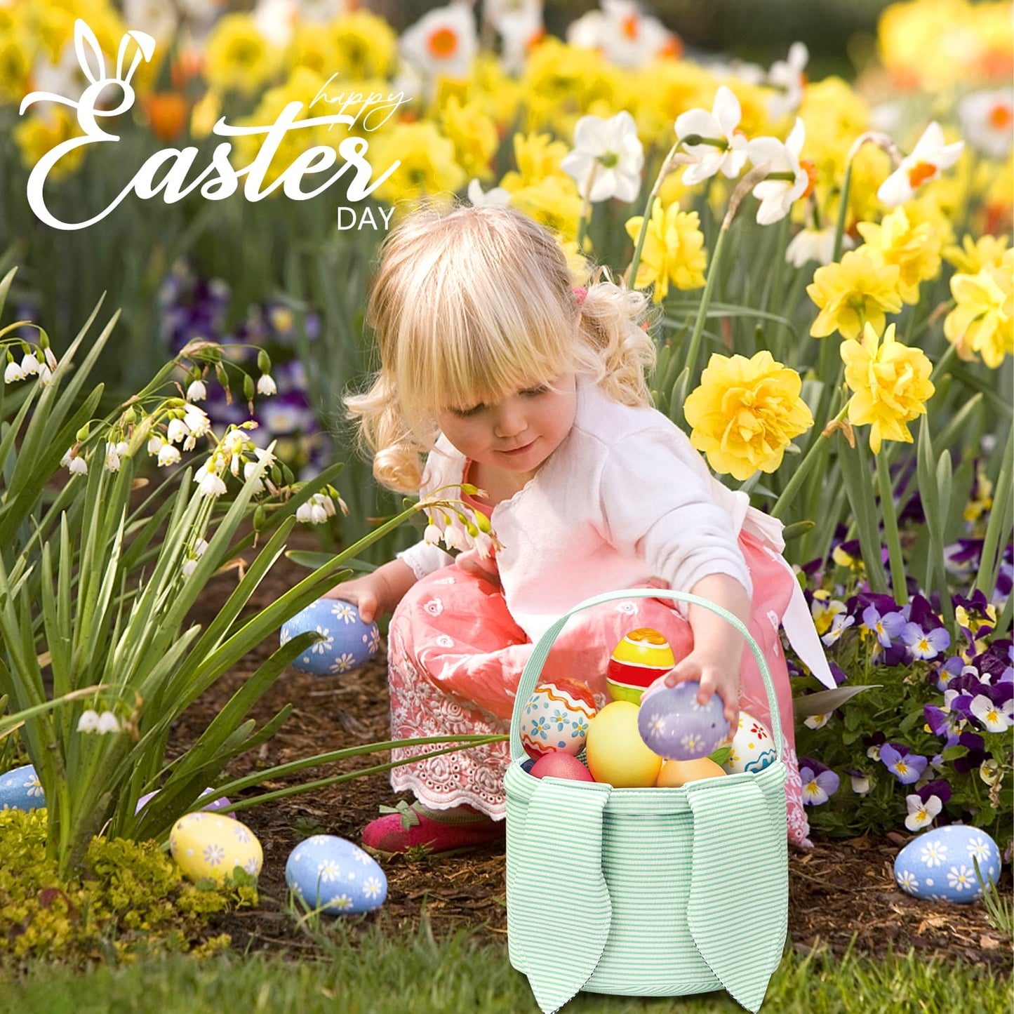 Ayieyill Easter Basket, Easter Bunny Baskets for Kids with Cute Rabbit Ears Stripe, Easter gift baskets