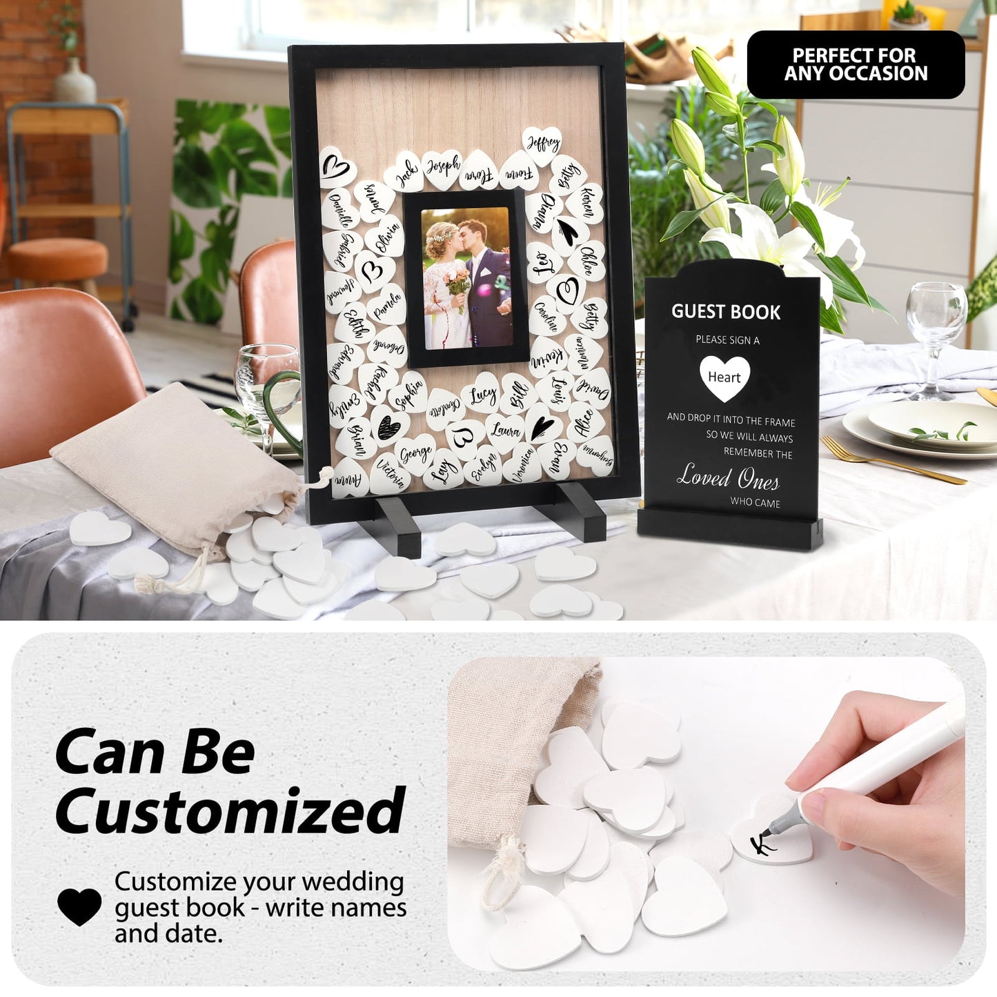 Ayieyill Wood Wedding Guest Book, Personalized Wedding Guest Book Alternative, Guest Book Sign for Wedding Reception and Ceremony Party | Square Black Frame