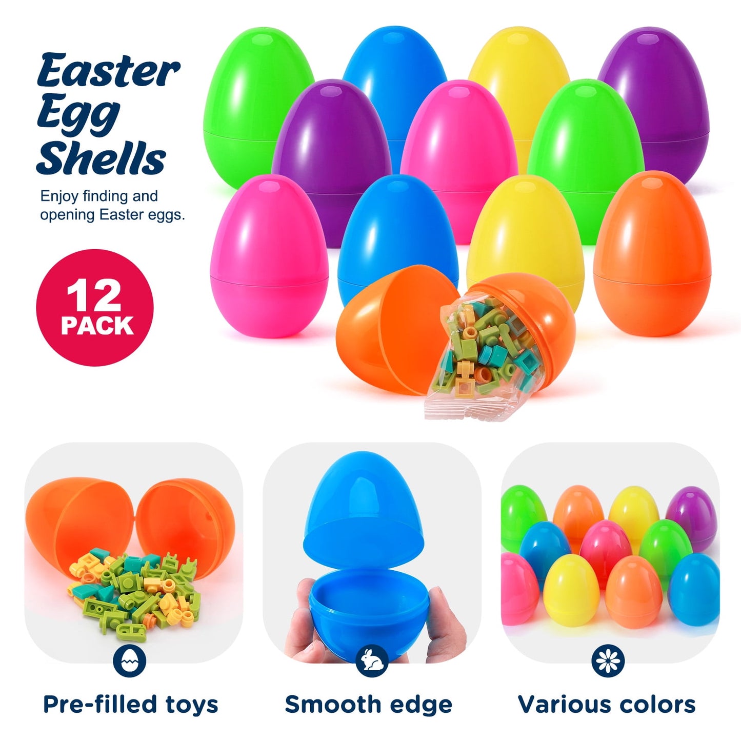 Ayieyill 12Pcs Prefilled Easter Eggs - Toy Filled Easter Eggs Filled with Pull-Back Construction Vehicles