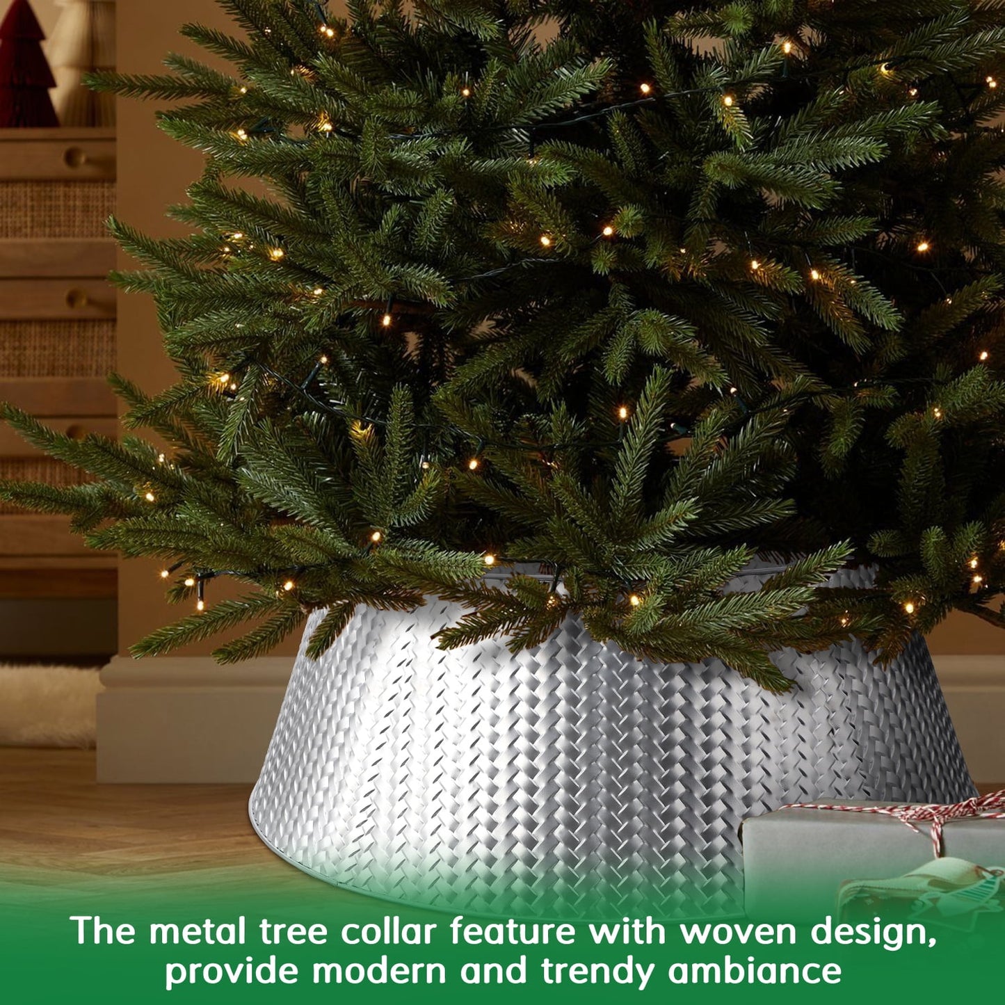 Ayieyill 28" Christmas Tree Collar,  Christmas Tree Collar Basket Skirt for Large Christmas Tree, Tree Skirt Accessory | Metal