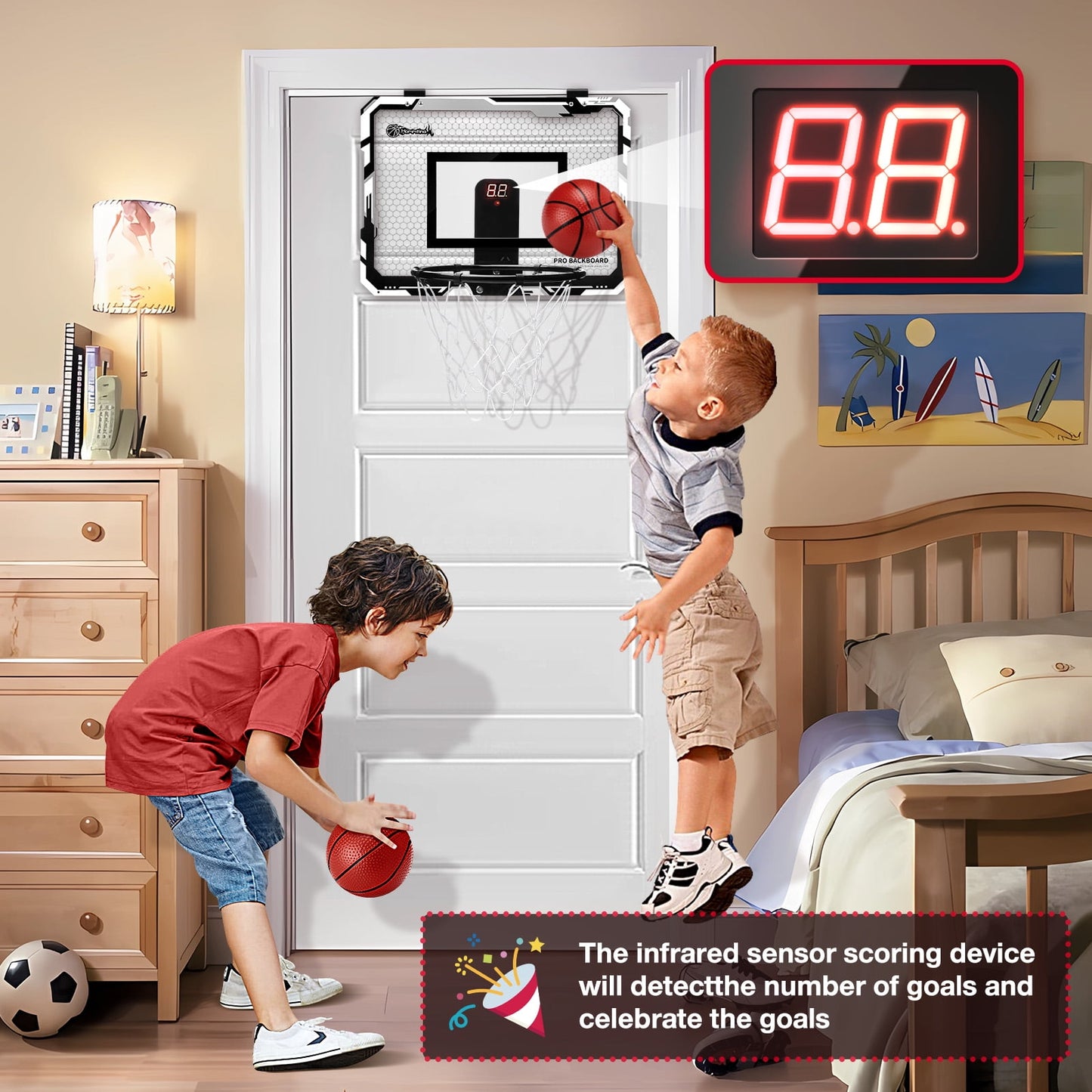 Ayieyill Basketball Hoop Indoor for Kids 15.7" x 11.8" - Automatic Scoring Basketball Hoop Mini Basketball Hoop for Door with 3 Balls, Basketball Toy for Kids Boy Toys Teens Adults