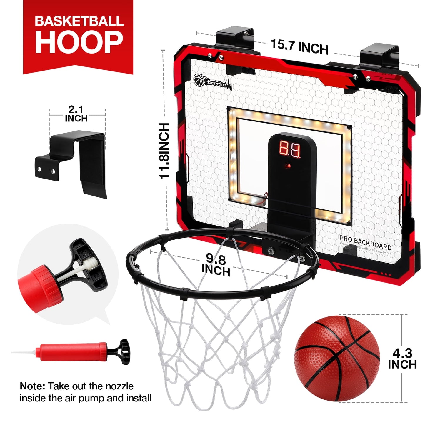 Ayieyill Basketball Hoop Indoor for Kids 15.7" x 11.8" - Automatic Scoring Basketball Hoop Mini Basketball Hoop for Door with 3 Balls, Basketball Toy for Kids Boy Toys Teens Adults