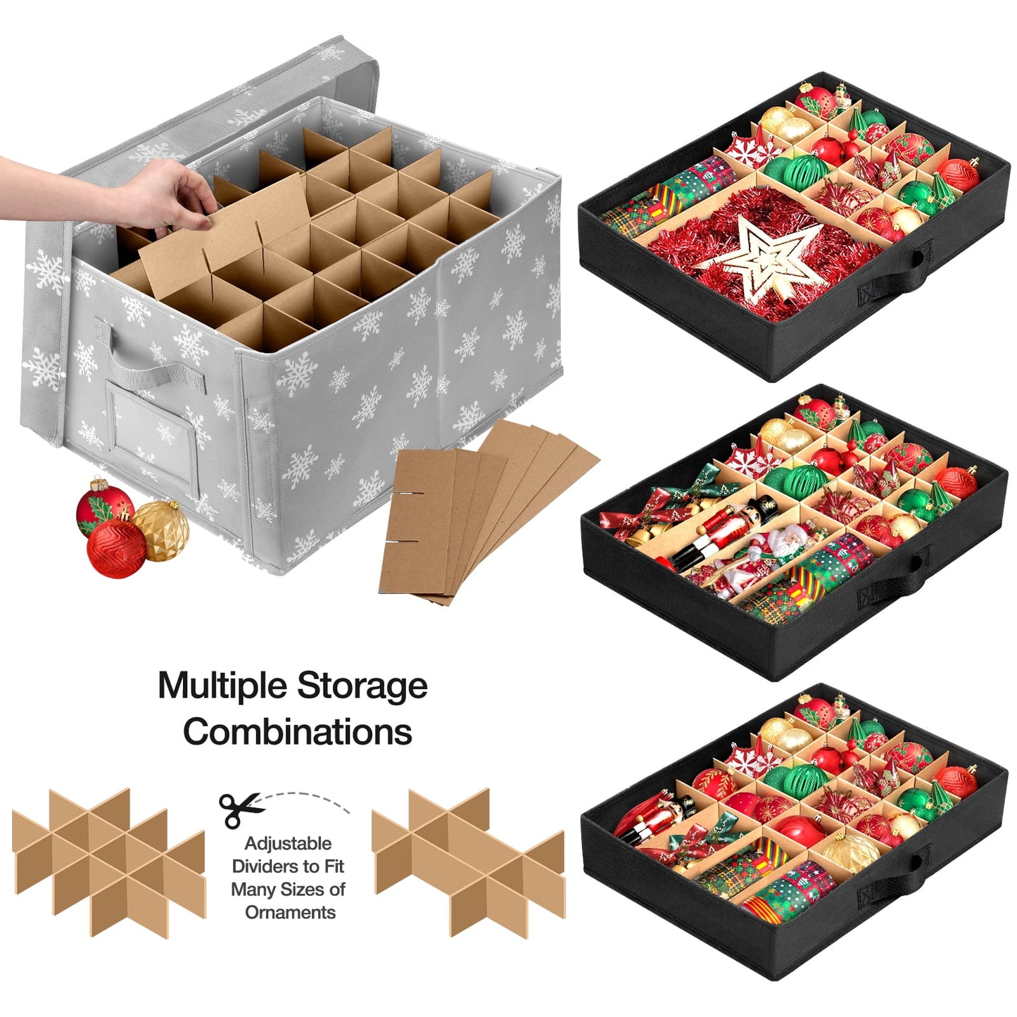 Ayieyill Premium Large Christmas Ornament Storage Box, Christmas Ornament Organizer, with Side Open, 3 Removable Trays - Keeps 72 Holiday Ornaments