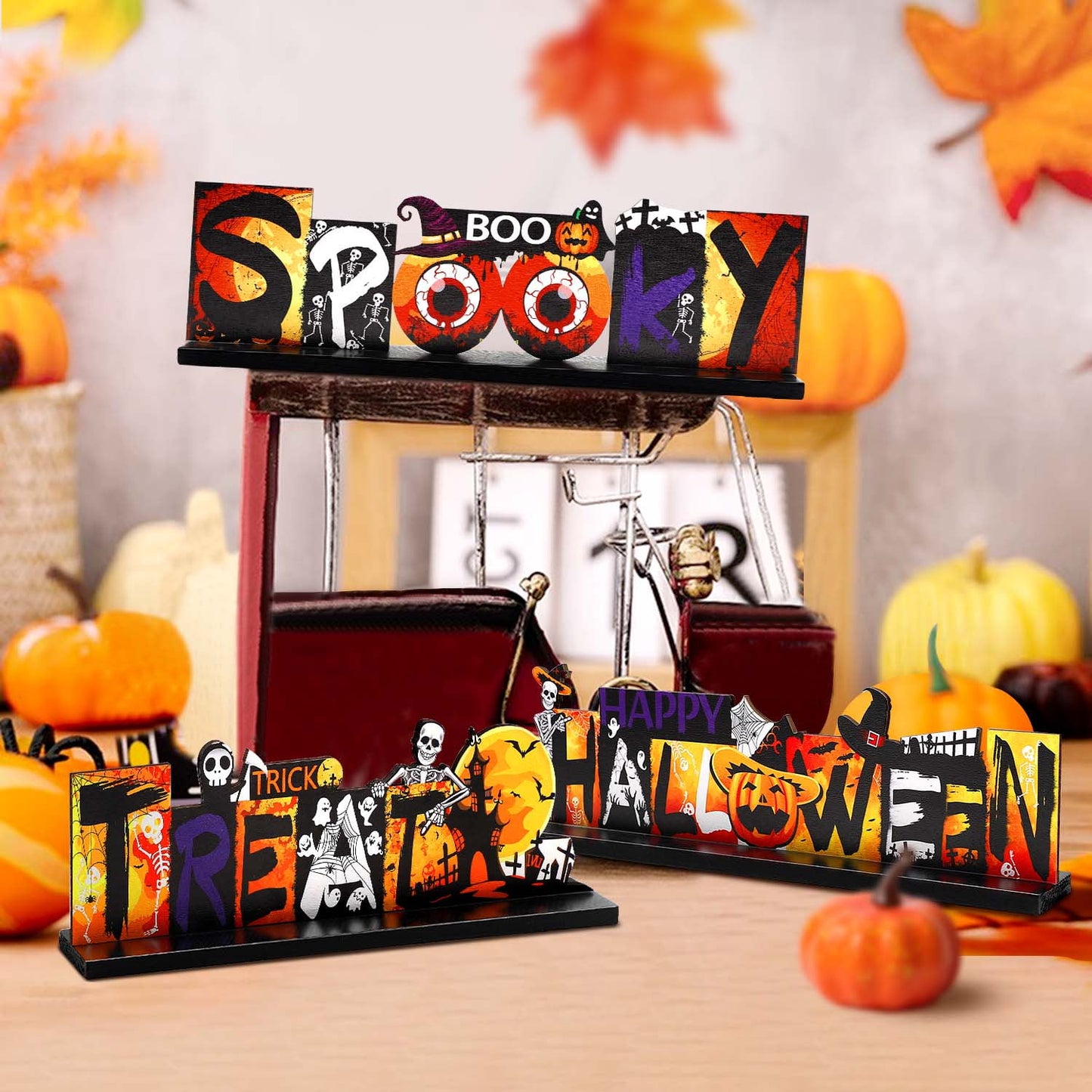 Ayieyill 3 Pieces Halloween Table Decorations Pumpkin Table Centerpiece, Halloween Indoor Decor