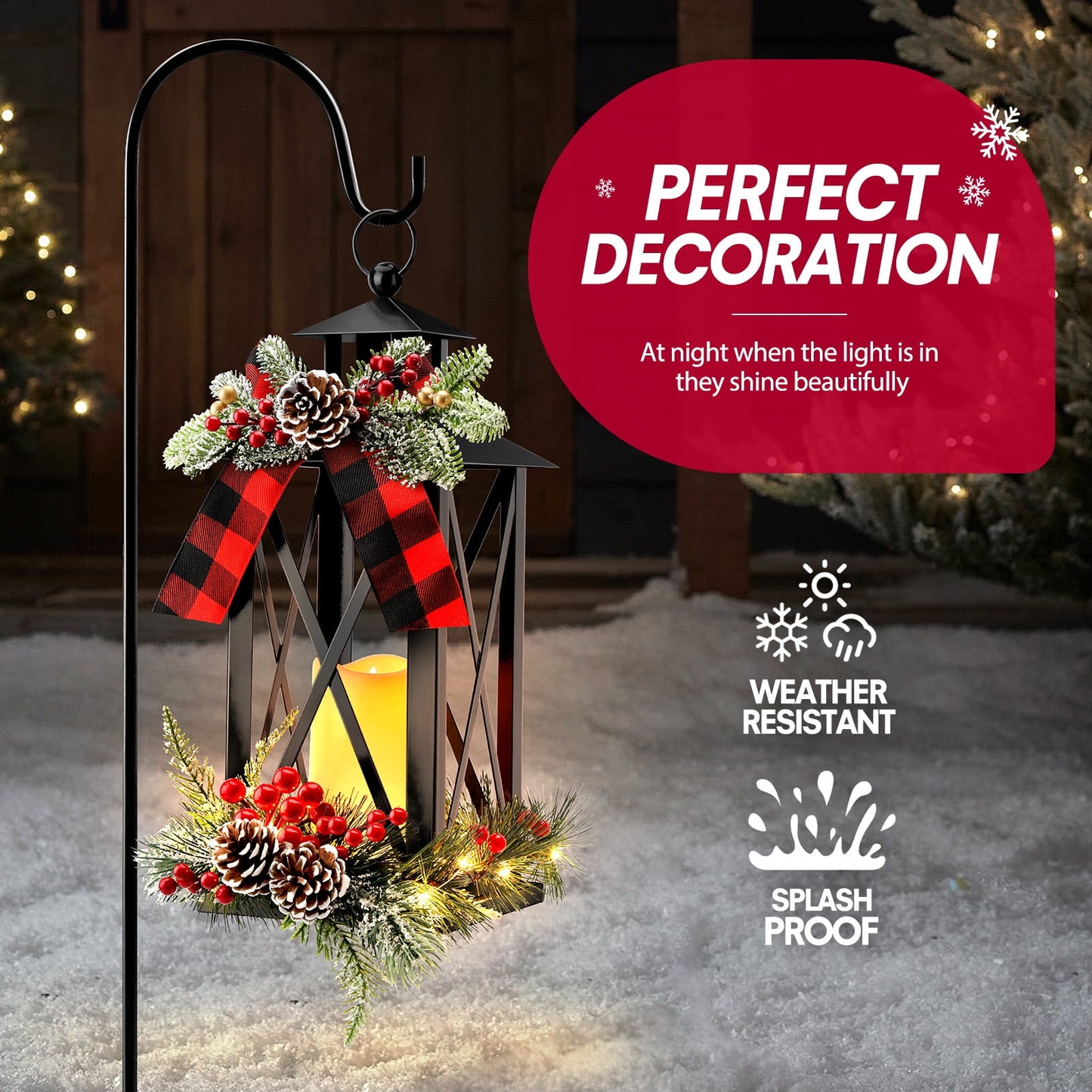 Ayieyill 15" Tall Christmas Lanterns Indoor Outdoor with LED and Ribbon, Hanging Christmas Decortions Candle Lanterns | Bronze