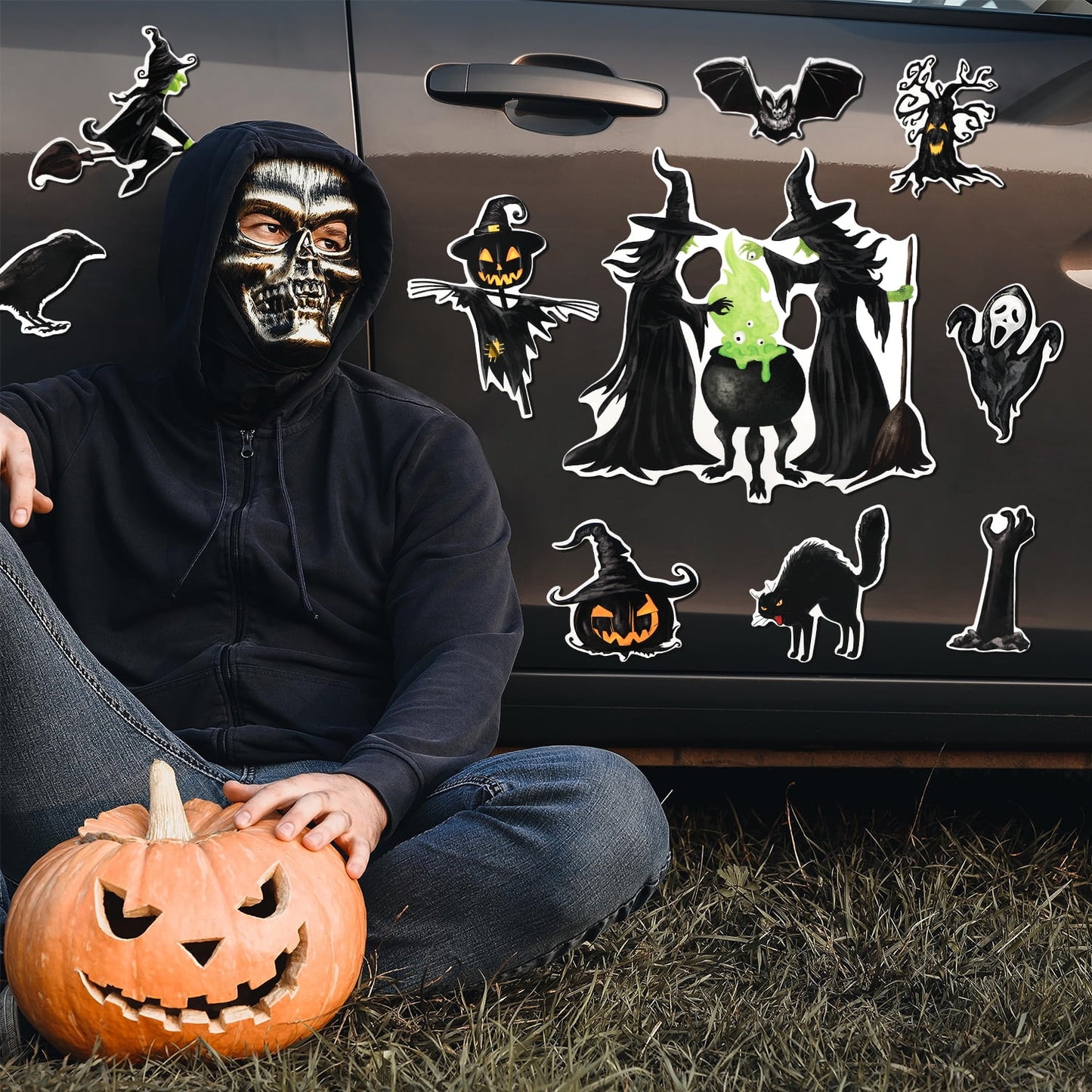 Ayieyill Halloween Tombstone Trunk or Treat Archway Garage Decoration with Gargoyles, Arch Monument, Spider Web and Non-Woven Fabric for Car Garage Door Entryway Archway and Halloween Decor Outdoor