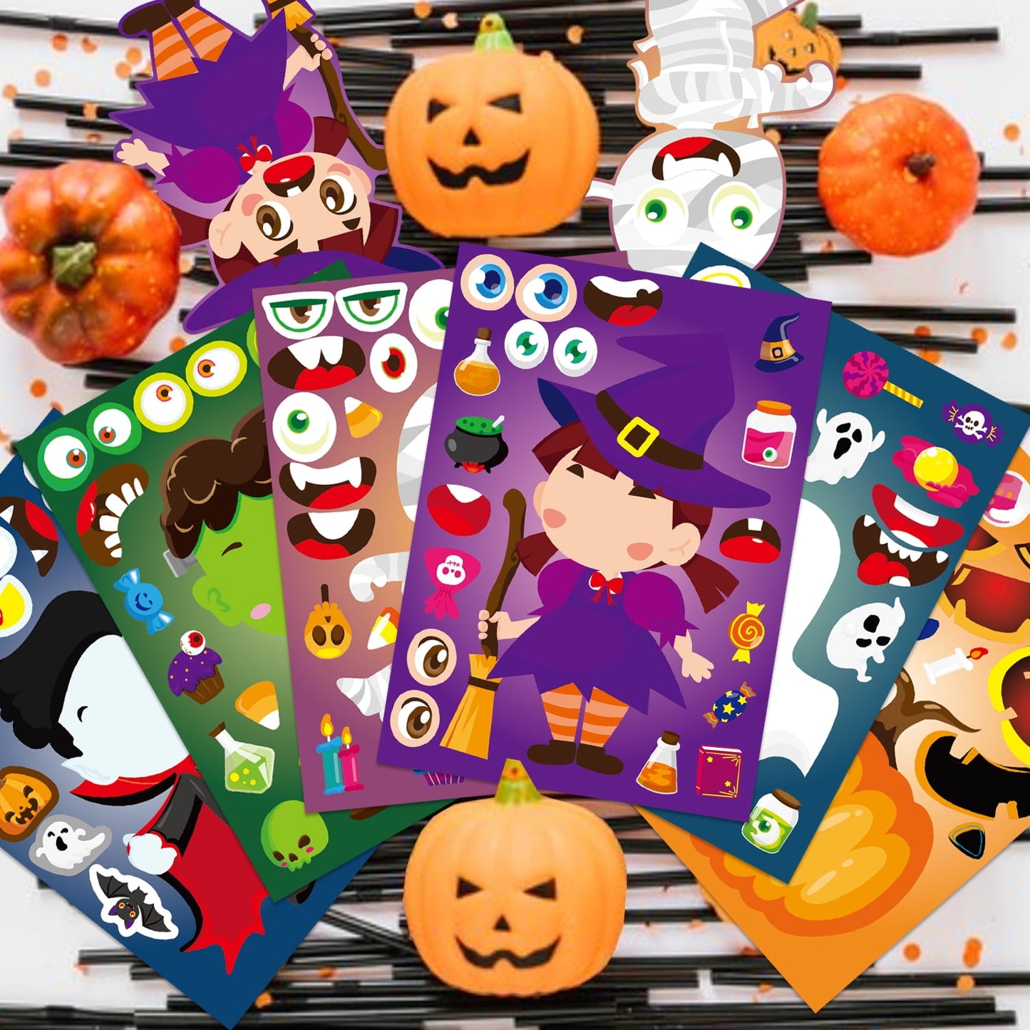 Ayieyill 48PCS Halloween Make a Face Sticker Pack for Kids, Halloween Sticker Sheets Party Favors Goodie Bag Stuffers