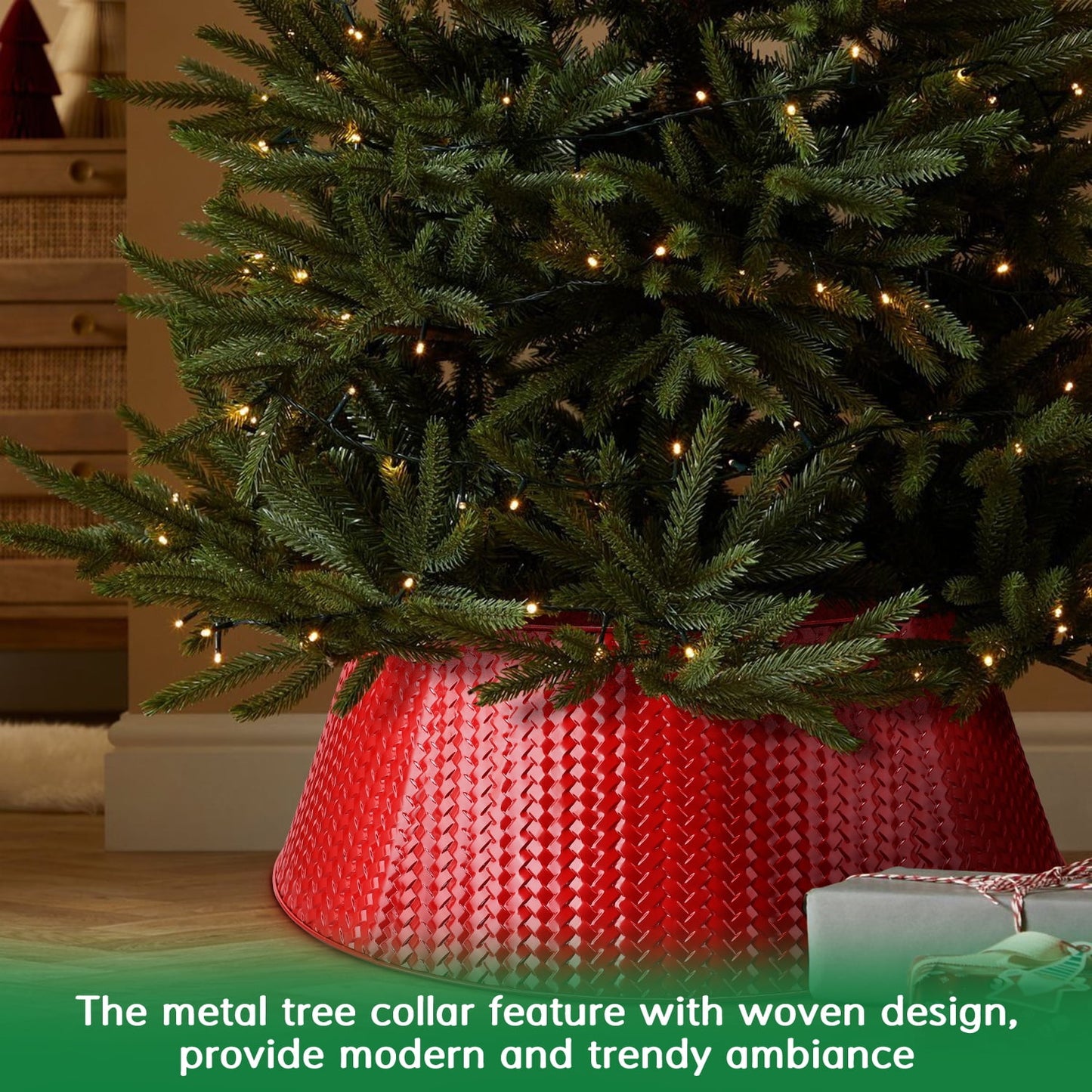 Ayieyill 28" Christmas Tree Collar,  Christmas Tree Collar Basket Skirt for Large Christmas Tree, Tree Skirt Accessory | Metal