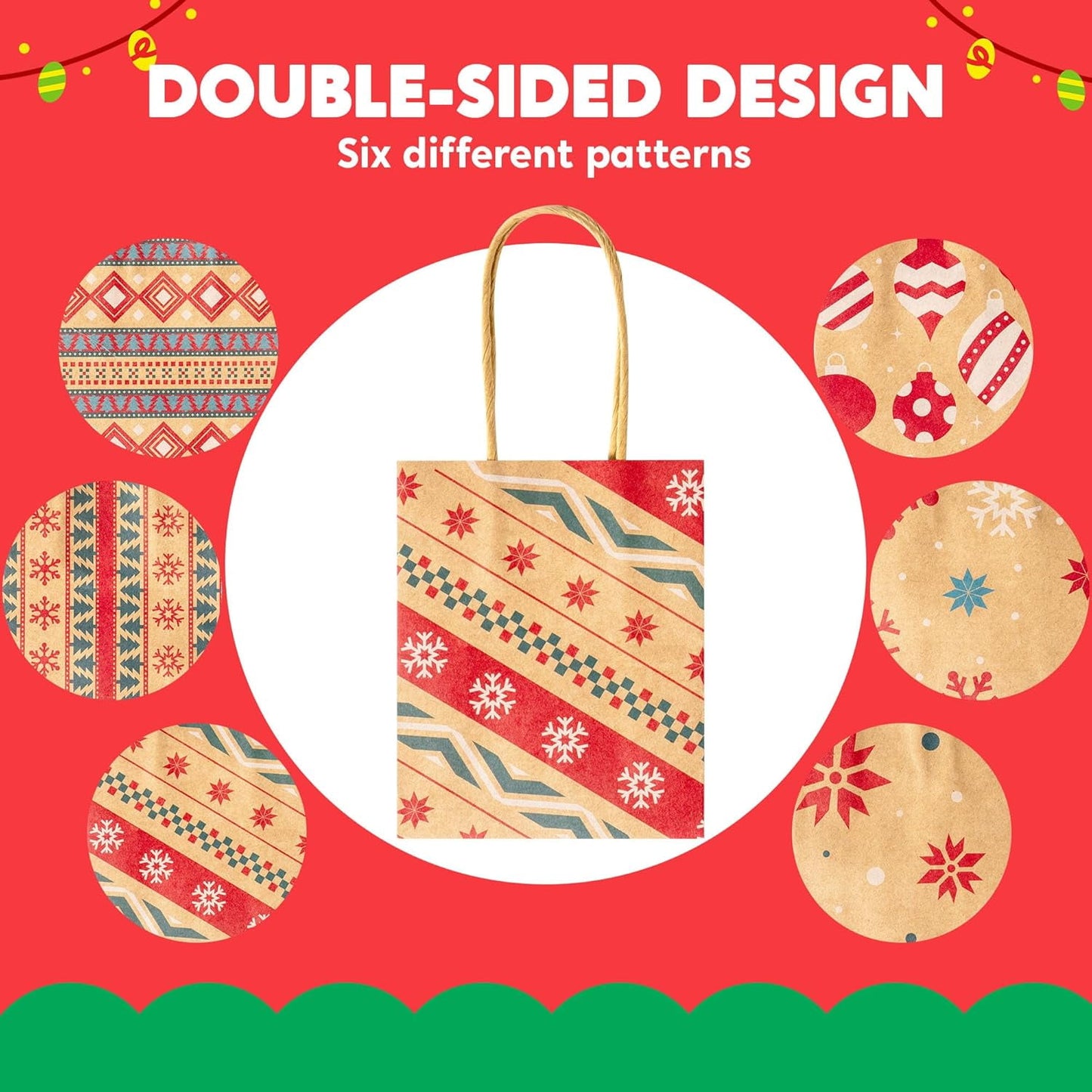 Ayieyill 12pcs Christmas Kraft Gift Bags with Handle, Christmas Paper Gift Treat Bags Bulk, Goodie Bags for Holiday Decor