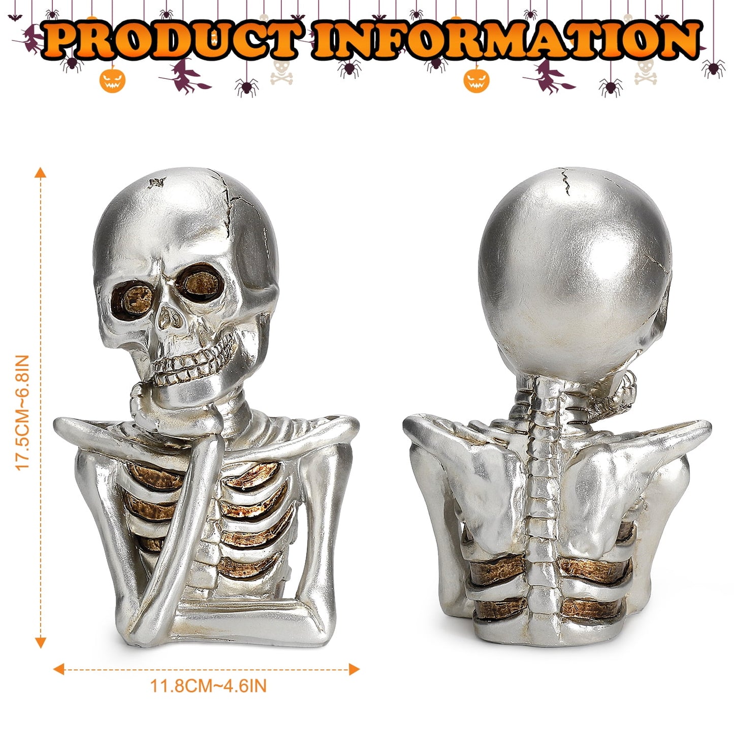 Ayieyill 2PCS Skeleton Halloween Decor, Thinking Skeleton Halloween Decorations Indoor for Table