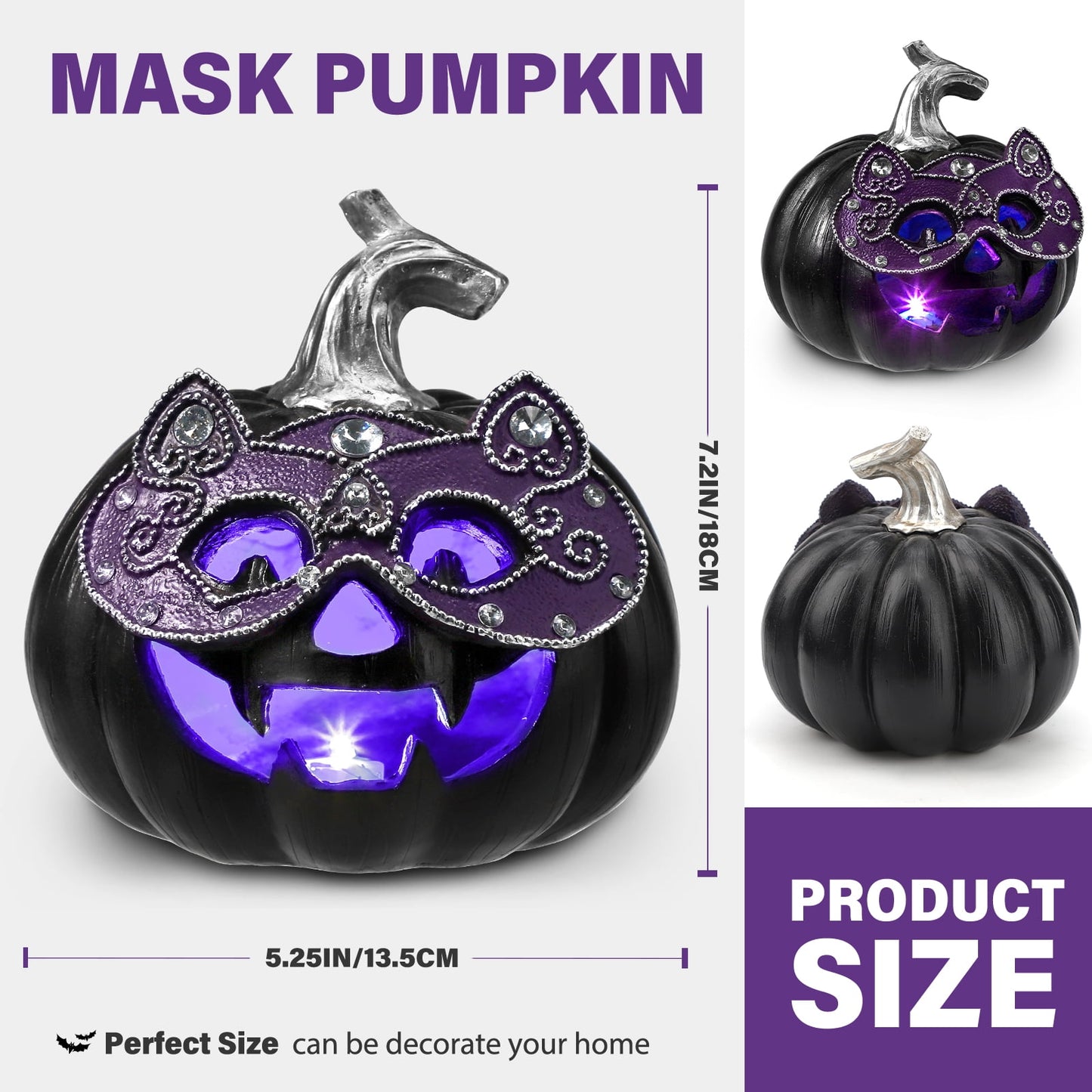 Ayieyill Halloween Pumpkin Decorations Light Up Pumpkin Figurine with Mask Halloween Decor for Home, Red