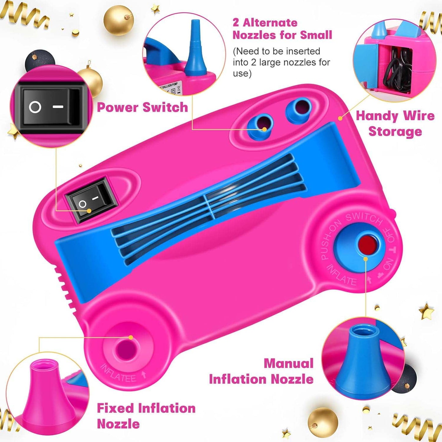 Ayieyill Balloon Pump Electric, Portable Dual Nozzle Electric Balloon Blower Machine, Balloon Inflator Air Pump for Party Decorations