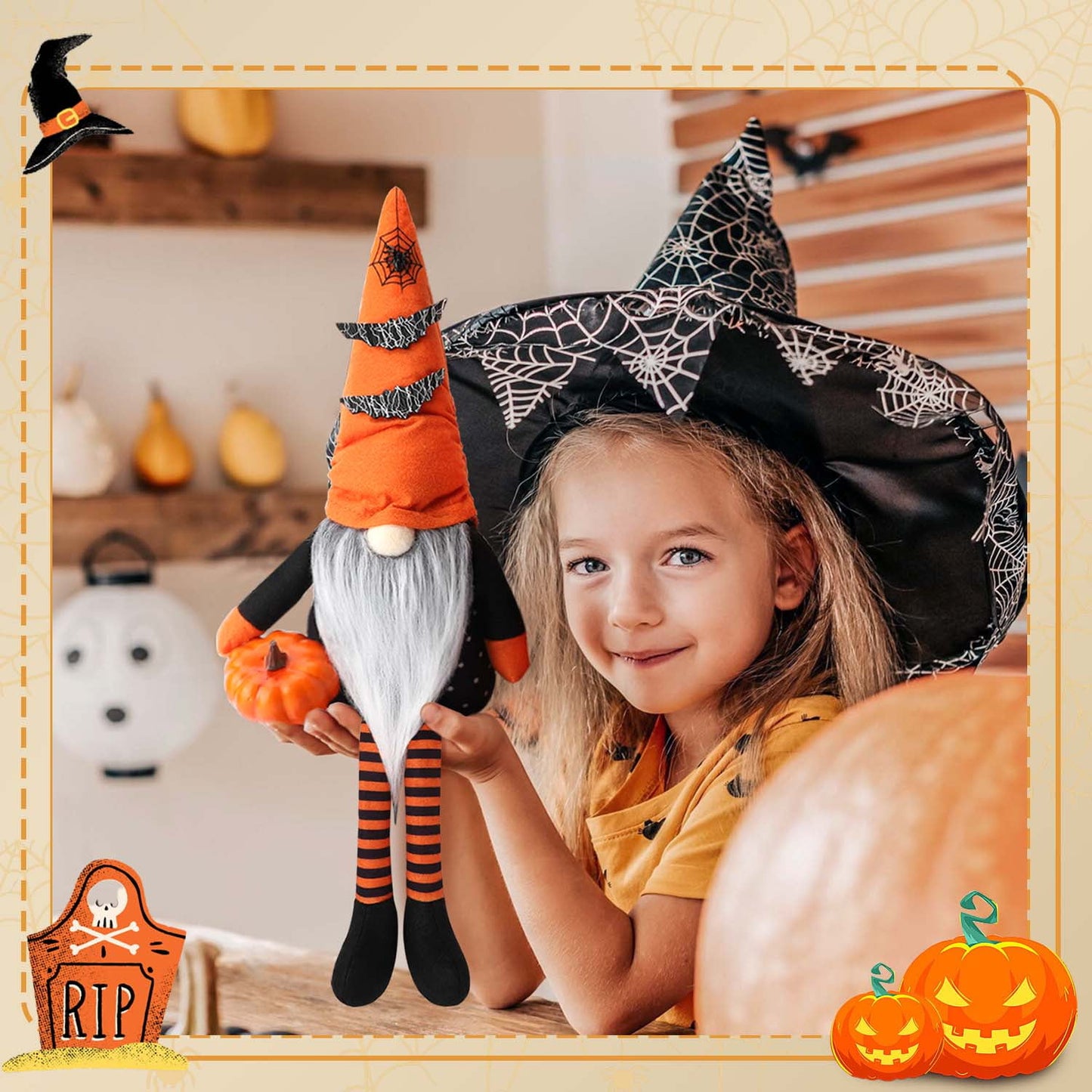 Ayieyill 2 Pack Halloween Gnomes Plush Decor, Halloween Gnome Decoration Gifts