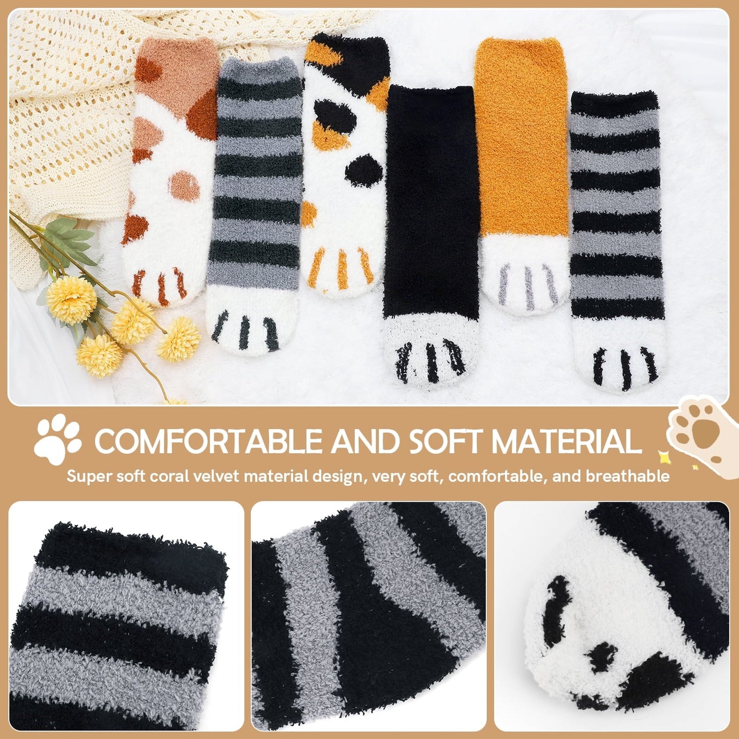 Ayieyill Fuzzy Socks for Women, 6 Pairs Plush Slipper Socks Women, Warm Soft Fluffy Socks Thick Cozy Plush Sock Winter Christmas Socks for Women