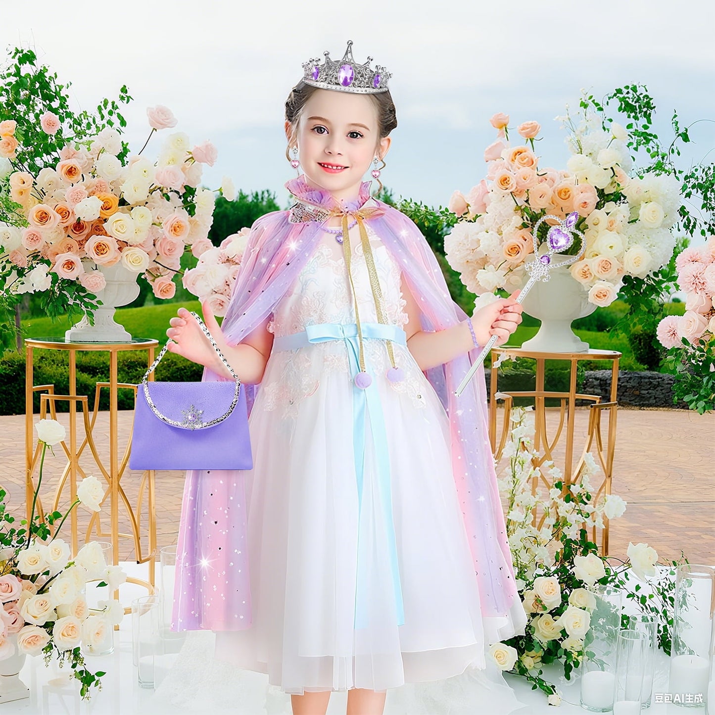 Ayieyill Princess Dress up Clothes for Little Girl, 11Pcs Princess Cape with Crown, Princess Dresses for Girl 3-8 Birthday Gift